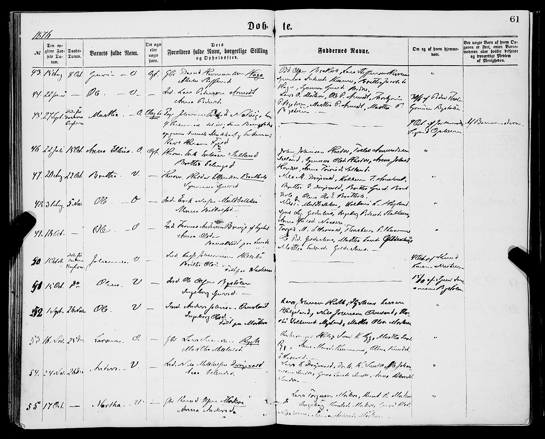 Vossestrand Sokneprestembete, AV/SAB-A-79101/H/Haa: Parish register (official) no. A 1, 1866-1877, p. 61