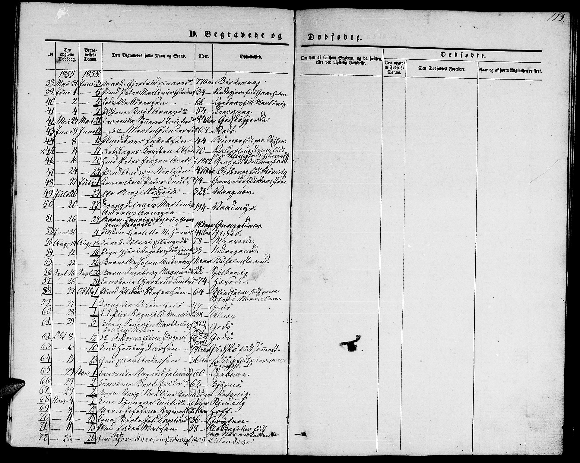 Ministerialprotokoller, klokkerbøker og fødselsregistre - Møre og Romsdal, SAT/A-1454/528/L0427: Parish register (copy) no. 528C08, 1855-1864, p. 173