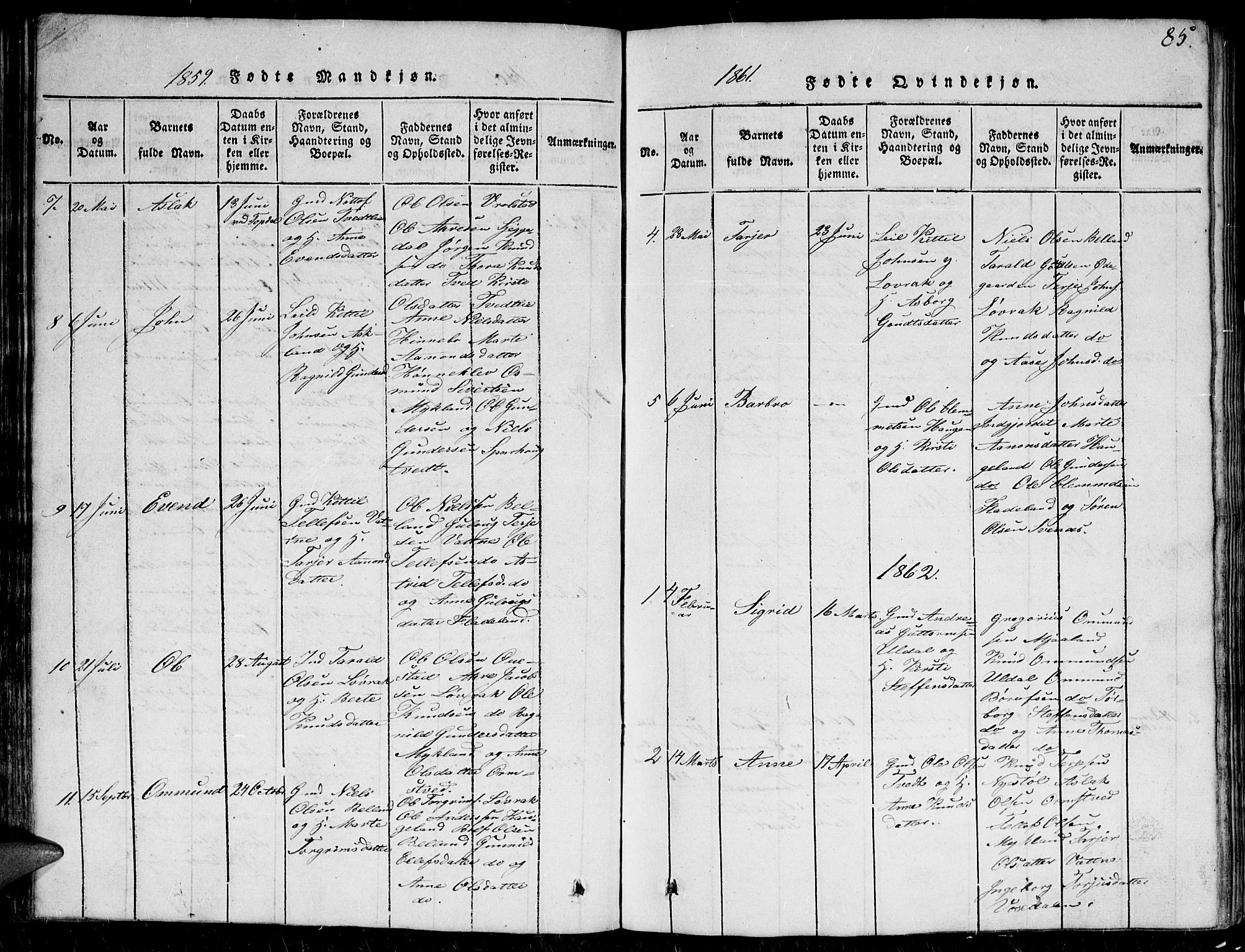 Herefoss sokneprestkontor, AV/SAK-1111-0019/F/Fb/Fbc/L0001: Parish register (copy) no. B 1, 1816-1866, p. 85