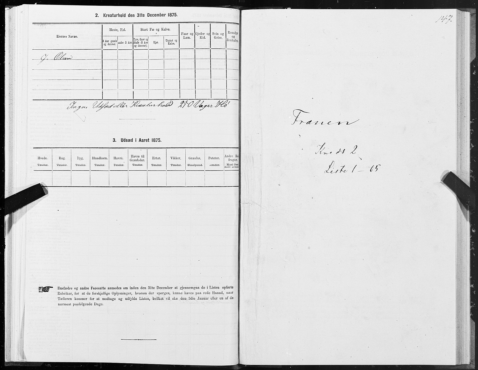 SAT, 1875 census for 1548P Fræna, 1875, p. 1147