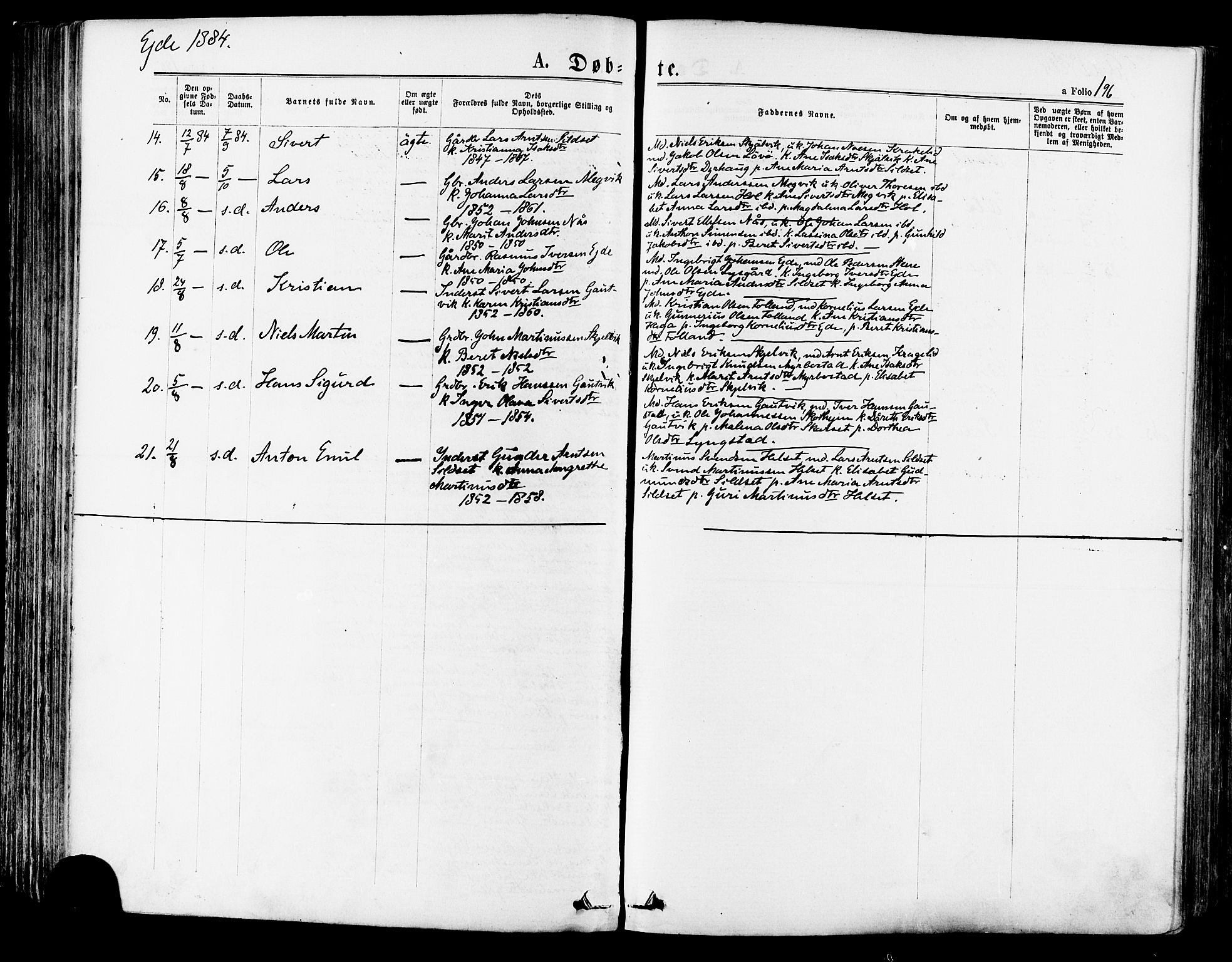 Ministerialprotokoller, klokkerbøker og fødselsregistre - Møre og Romsdal, AV/SAT-A-1454/568/L0806: Parish register (official) no. 568A12 /4, 1878-1884, p. 196