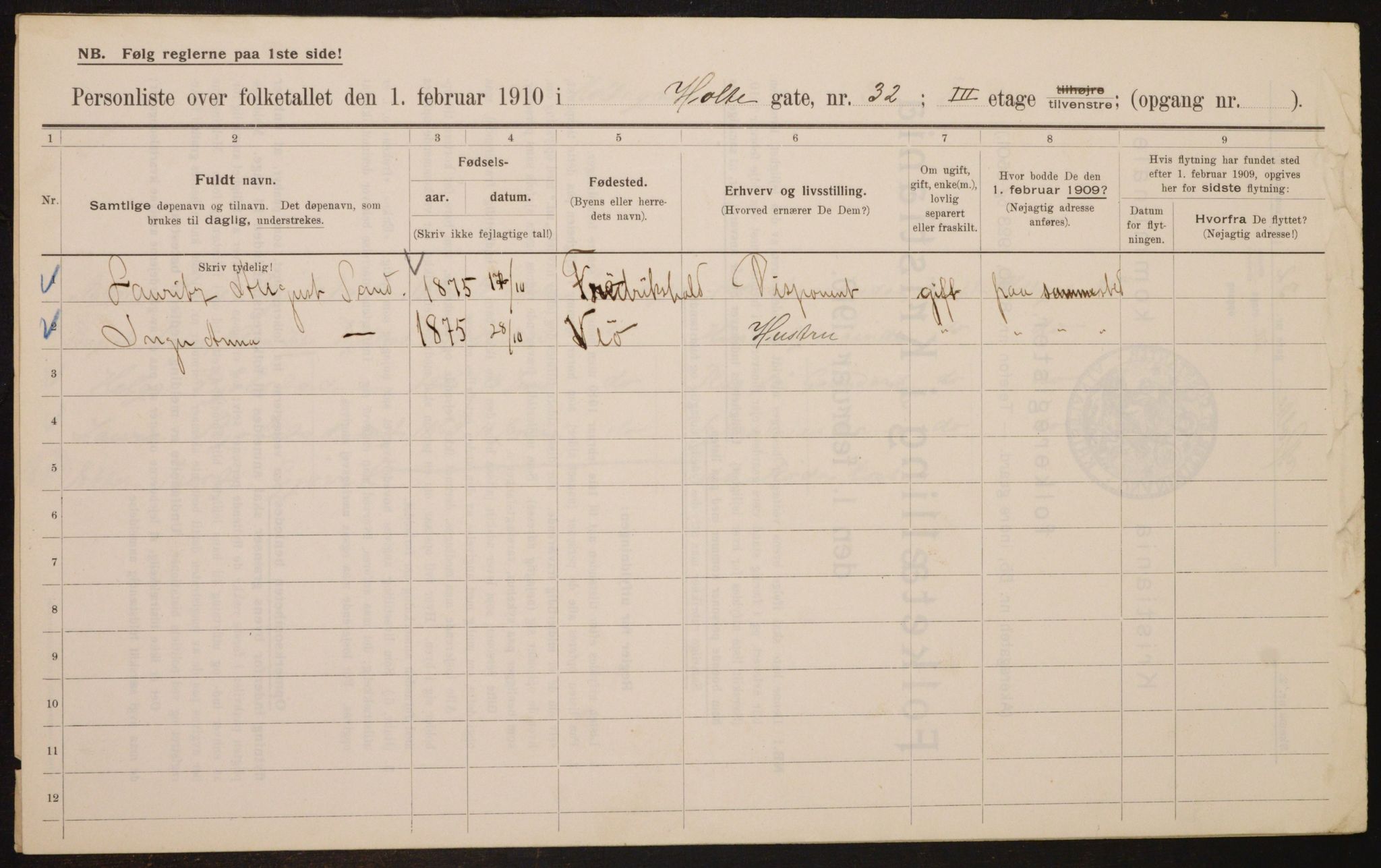 OBA, Municipal Census 1910 for Kristiania, 1910, p. 40574