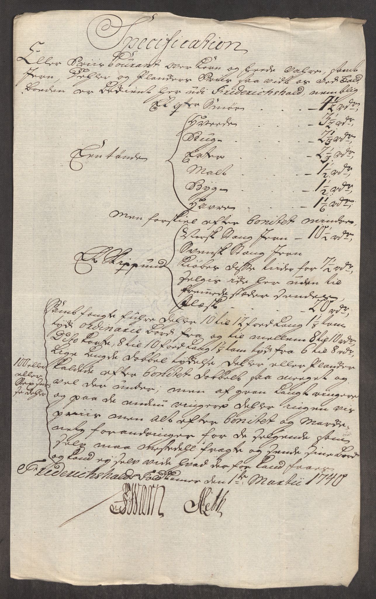 Rentekammeret inntil 1814, Realistisk ordnet avdeling, RA/EA-4070/Oe/L0002: [Ø1]: Priskuranter, 1740-1744, p. 8