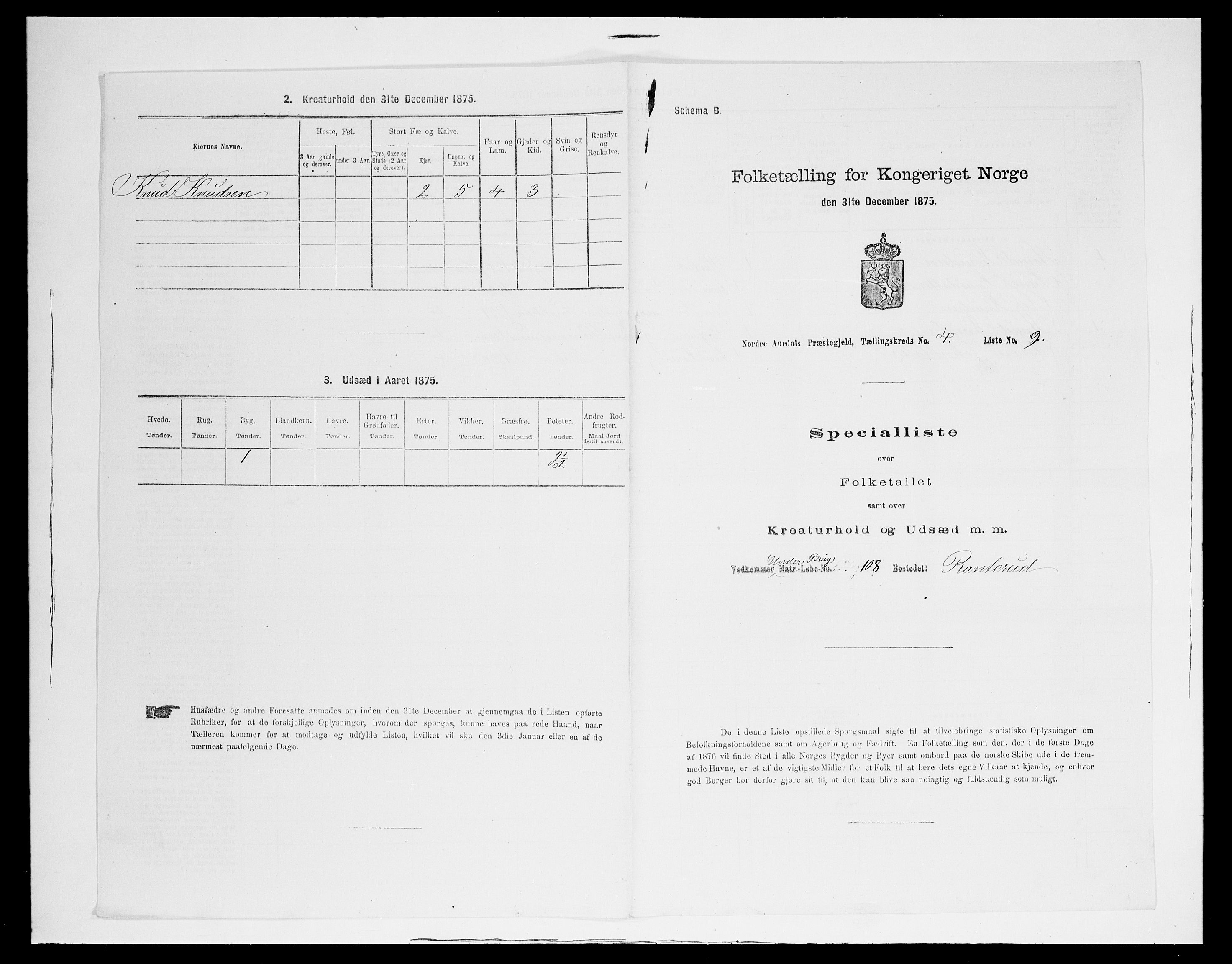 SAH, 1875 census for 0542P Nord-Aurdal, 1875, p. 628