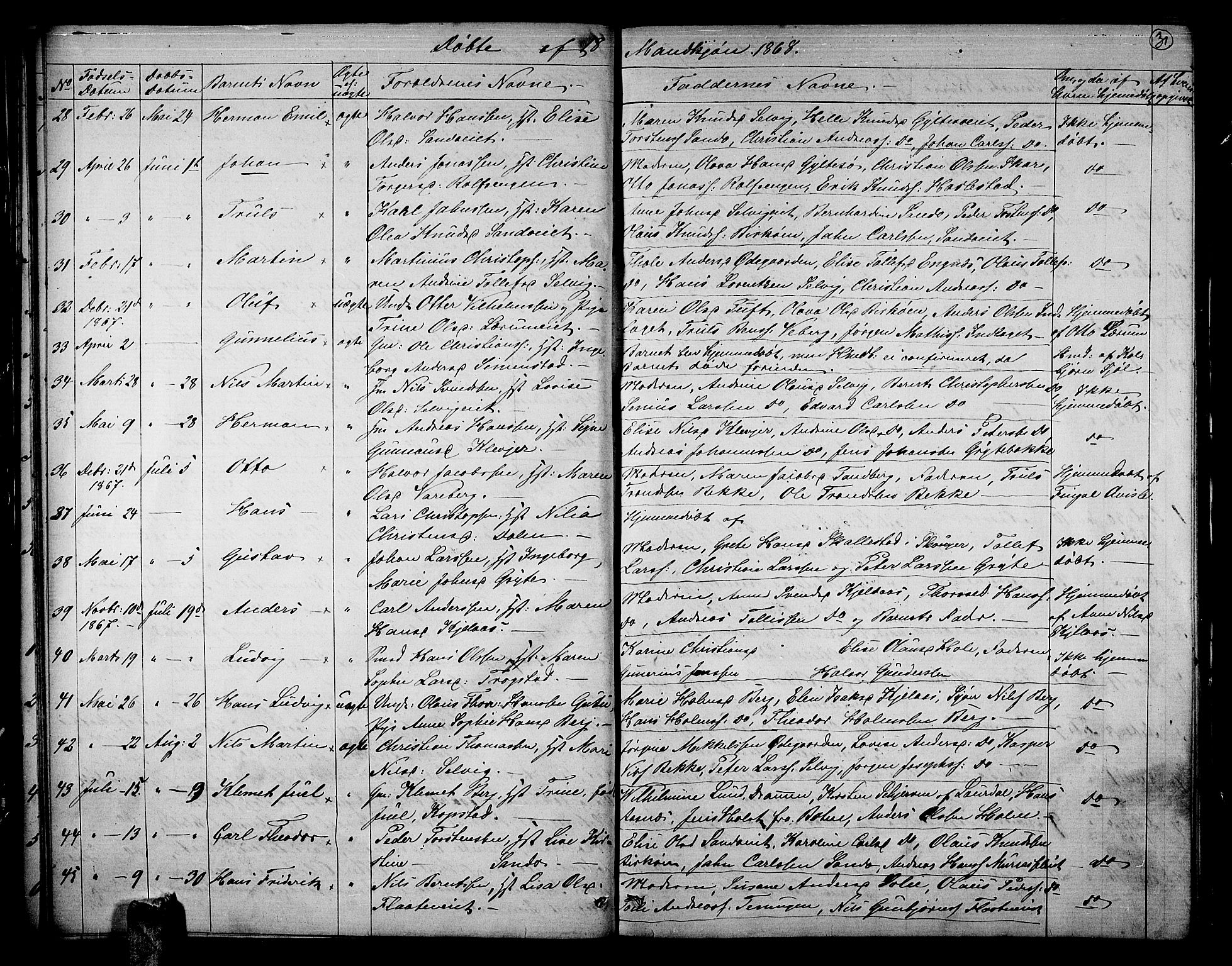 Sande Kirkebøker, AV/SAKO-A-53/G/Ga/L0003: Parish register (copy) no. 3, 1864-1882, p. 31