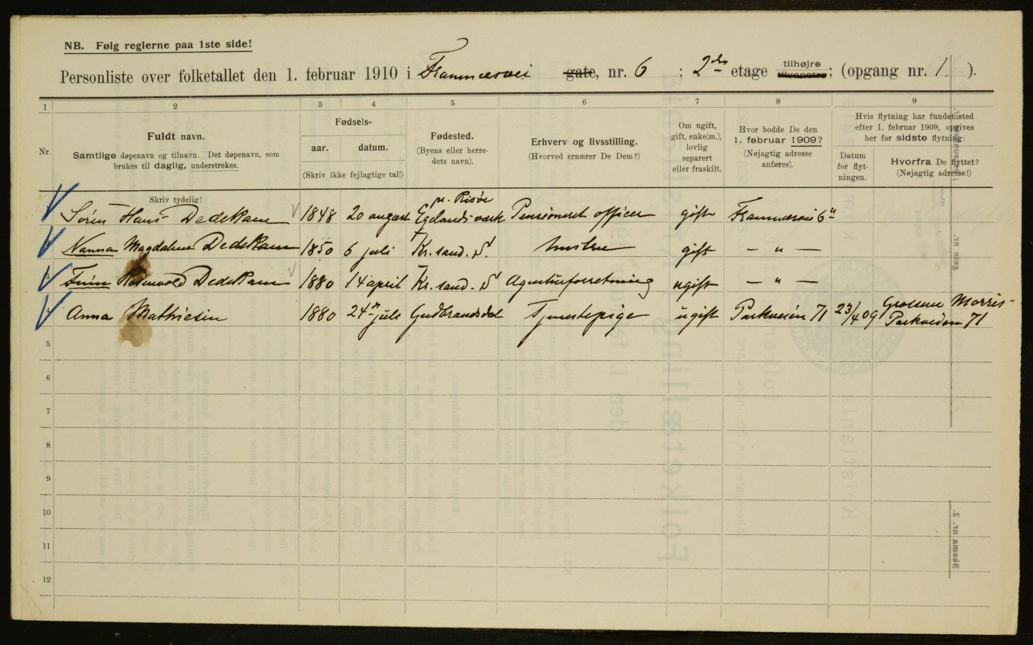 OBA, Municipal Census 1910 for Kristiania, 1910, p. 23910