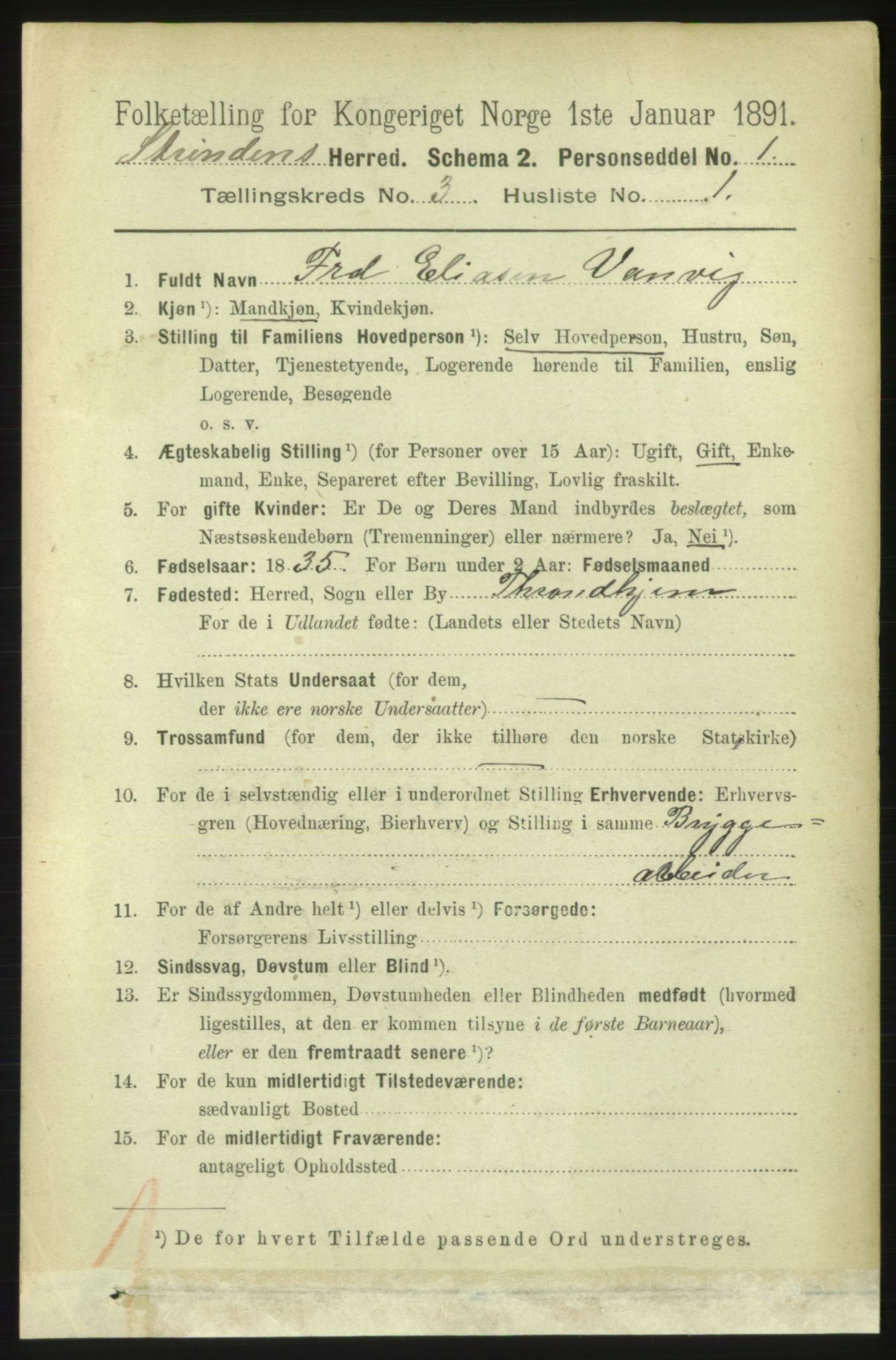 RA, 1891 census for 1660 Strinda, 1891, p. 2053