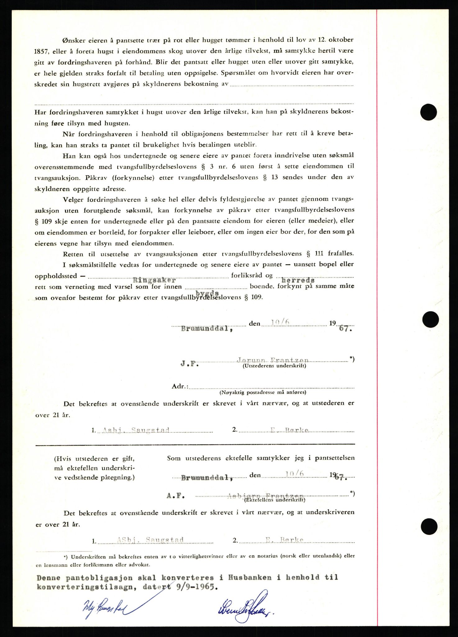Nord-Hedmark sorenskriveri, SAH/TING-012/H/Hb/Hbf/L0071: Mortgage book no. B71, 1967-1967, Diary no: : 2806/1967