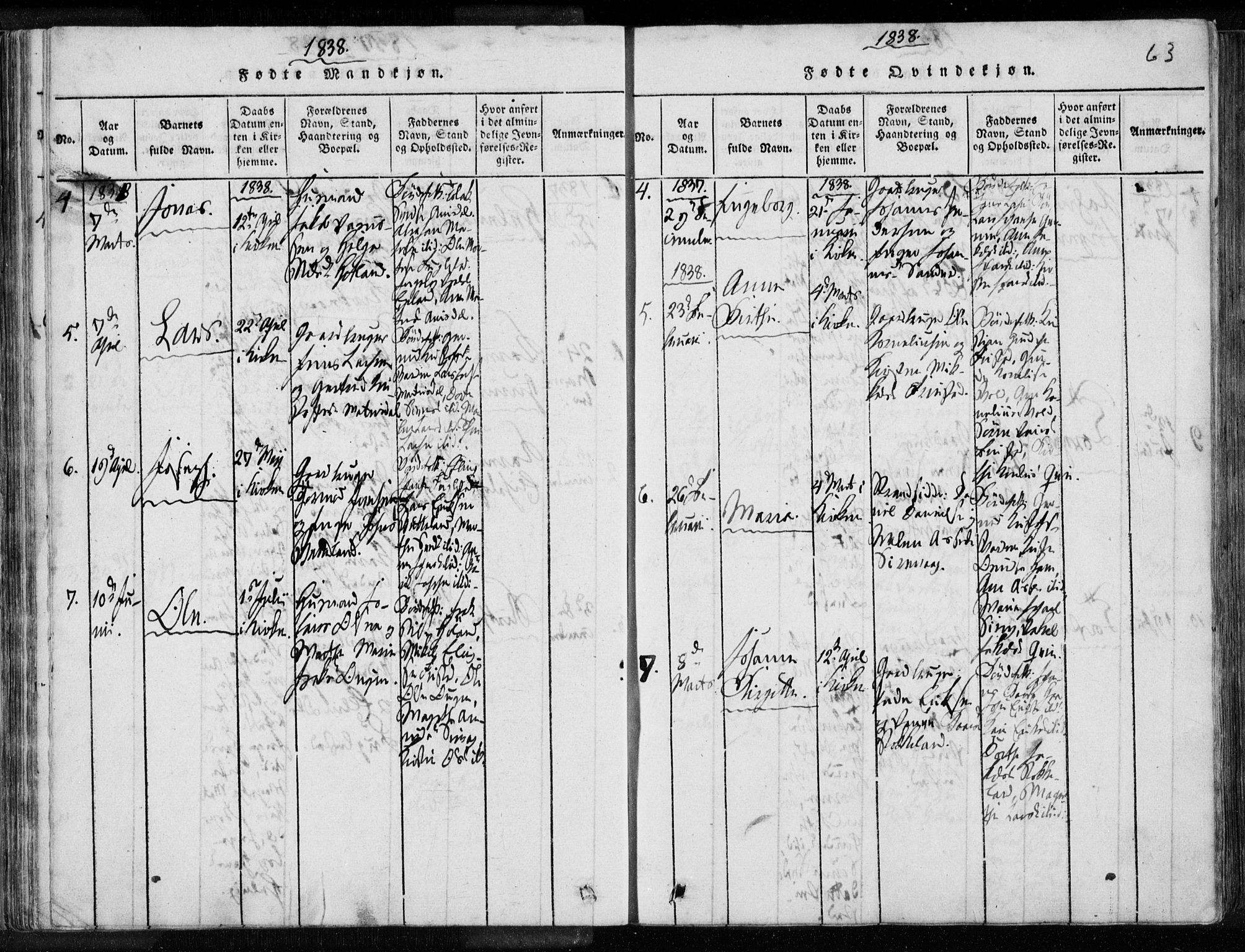 Eigersund sokneprestkontor, AV/SAST-A-101807/S08/L0008: Parish register (official) no. A 8, 1816-1847, p. 63