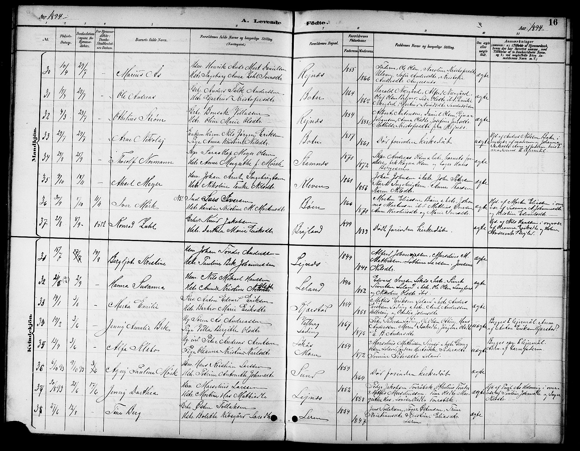 Ministerialprotokoller, klokkerbøker og fødselsregistre - Nordland, AV/SAT-A-1459/831/L0478: Parish register (copy) no. 831C05, 1892-1909, p. 16