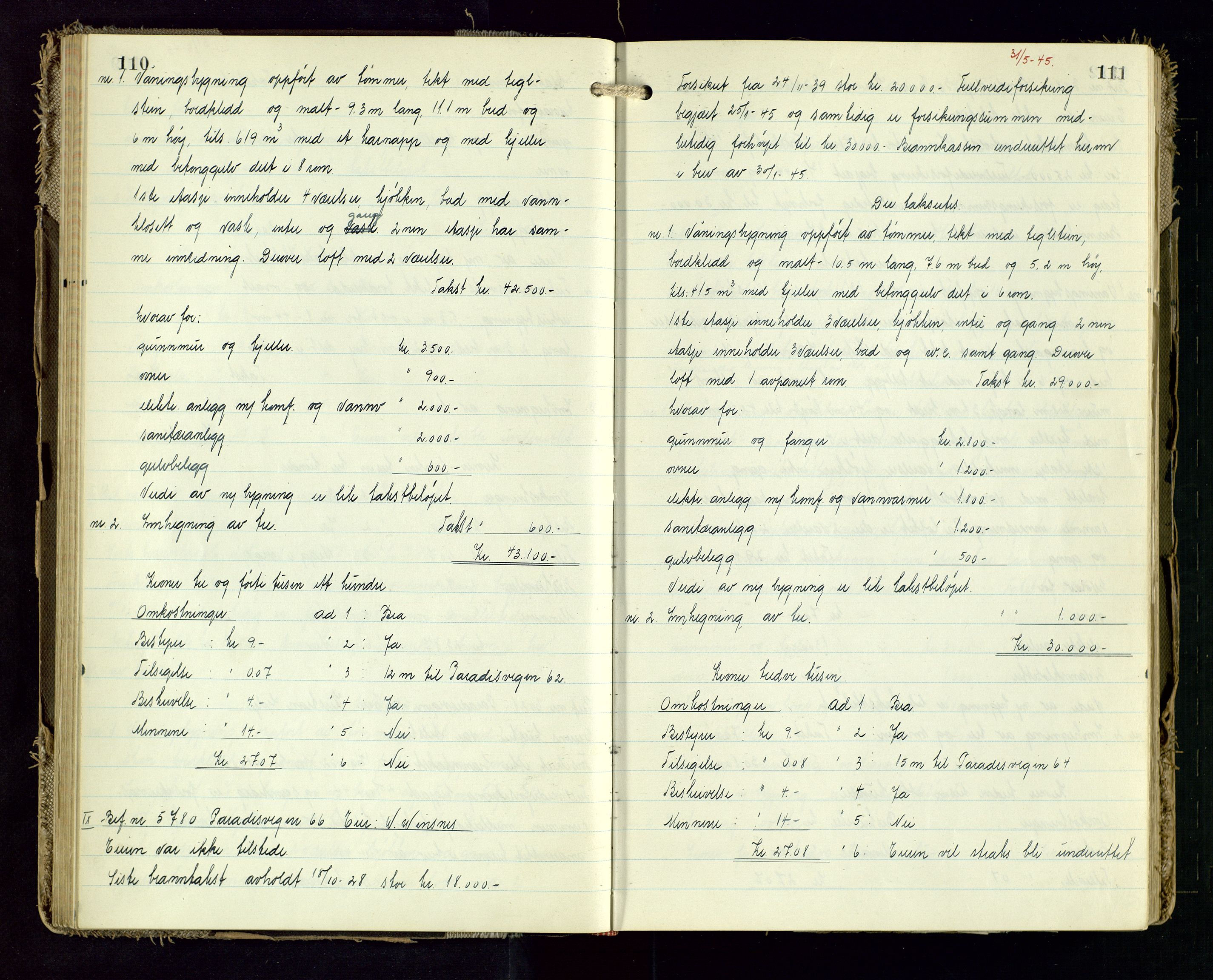 Norges Brannkasse Stavanger, AV/SAST-A-102143/F/Fd/L0031: Branntaksprotokoll nr. 42, 1945-1946, p. 110-111