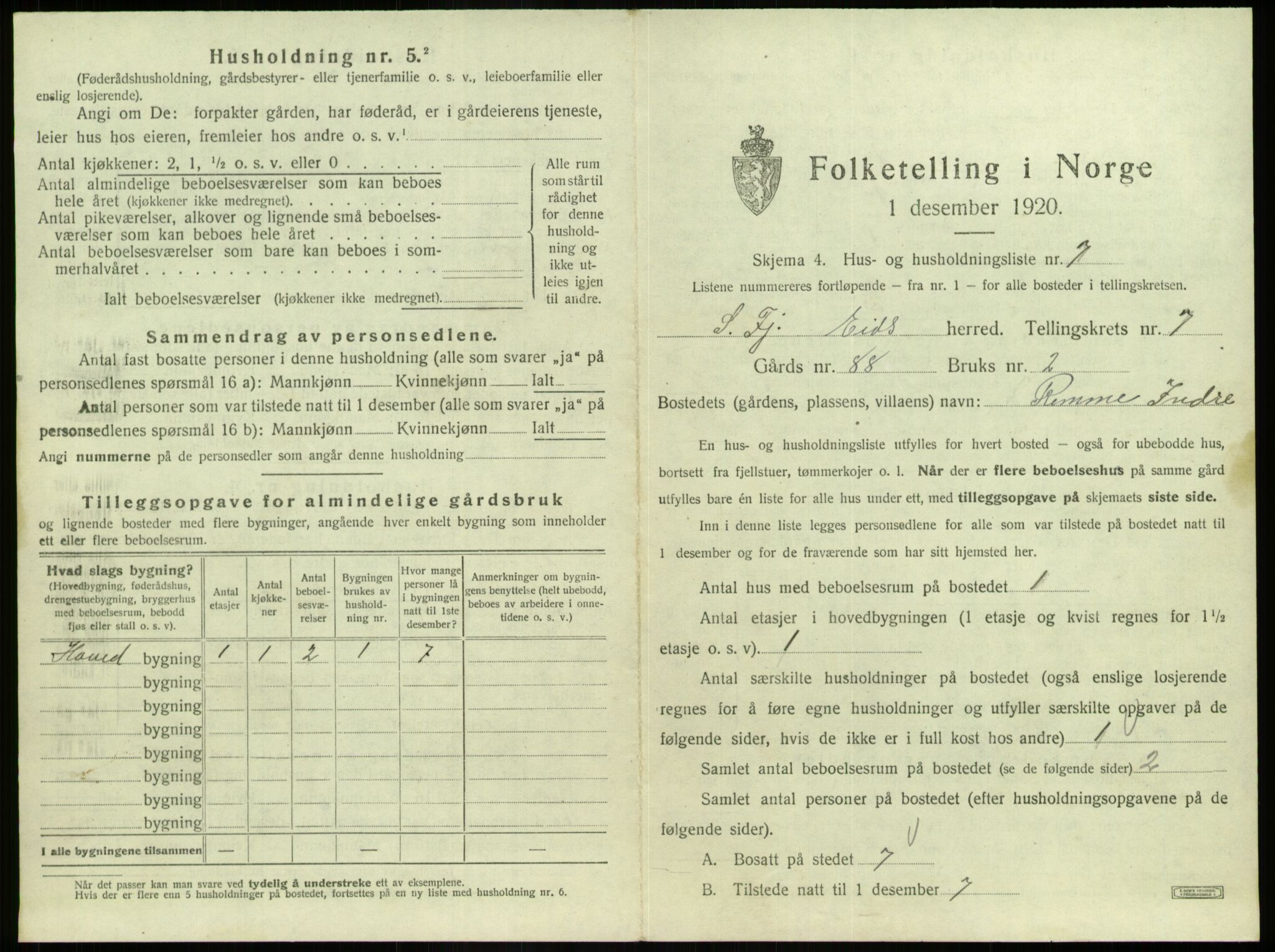 SAB, 1920 census for Eid, 1920, p. 435