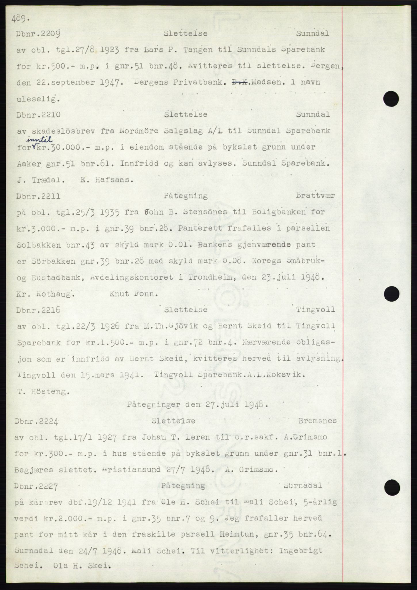 Nordmøre sorenskriveri, SAT/A-4132/1/2/2Ca: Mortgage book no. C82b, 1946-1951, Diary no: : 2209/1948