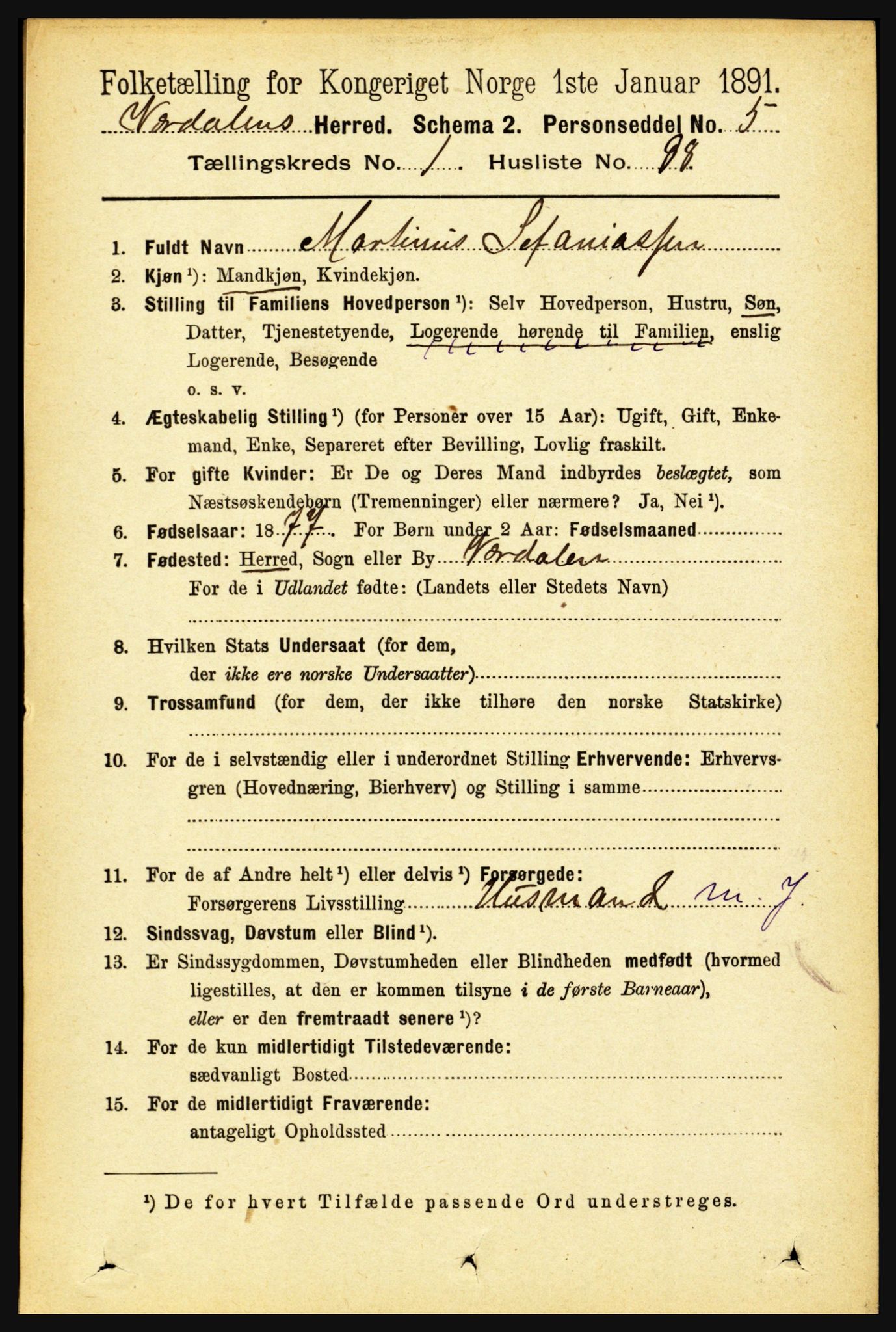 RA, 1891 census for 1721 Verdal, 1891, p. 606