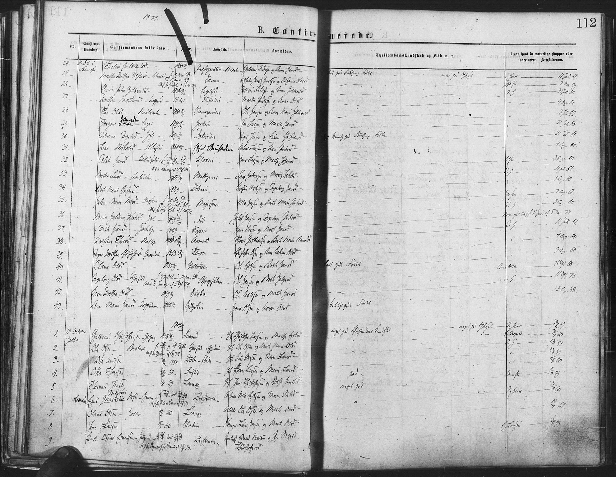 Nannestad prestekontor Kirkebøker, SAO/A-10414a/F/Fa/L0013: Parish register (official) no. I 13, 1873-1880, p. 112