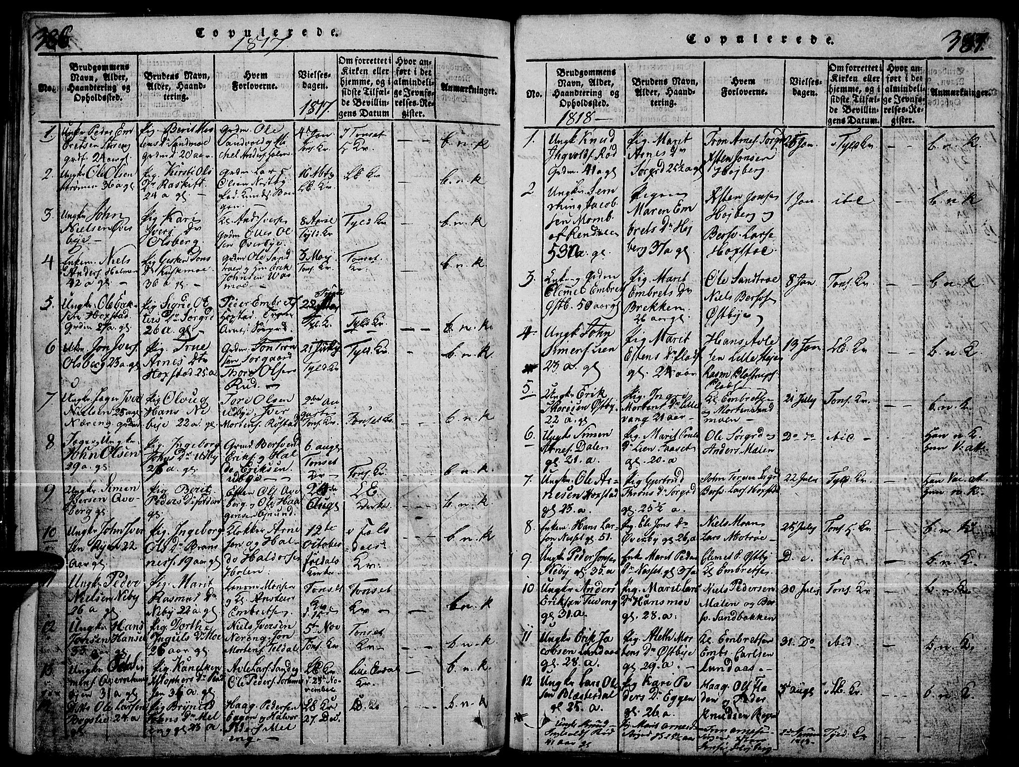 Tynset prestekontor, SAH/PREST-058/H/Ha/Haa/L0018: Parish register (official) no. 18, 1815-1829, p. 386-387