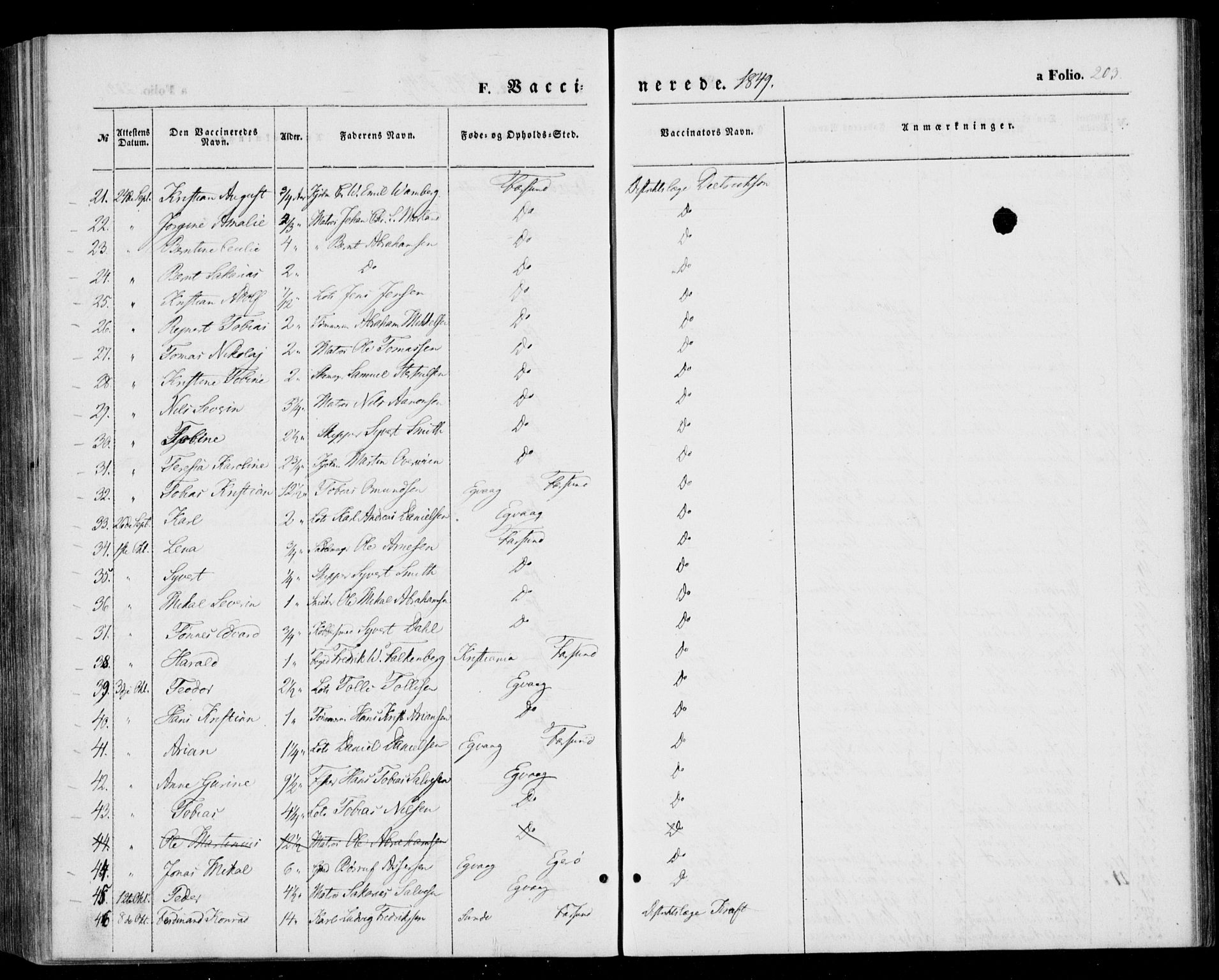 Farsund sokneprestkontor, AV/SAK-1111-0009/F/Fa/L0004: Parish register (official) no. A 4, 1847-1863, p. 203