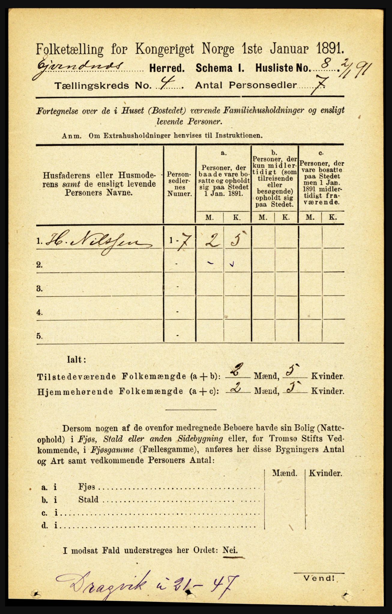 RA, 1891 census for 1853 Evenes, 1891, p. 1183