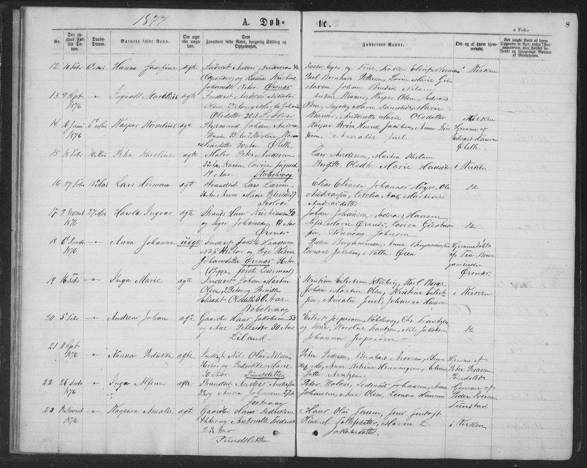 Ministerialprotokoller, klokkerbøker og fødselsregistre - Nordland, AV/SAT-A-1459/874/L1075: Parish register (copy) no. 874C04, 1876-1883, p. 8