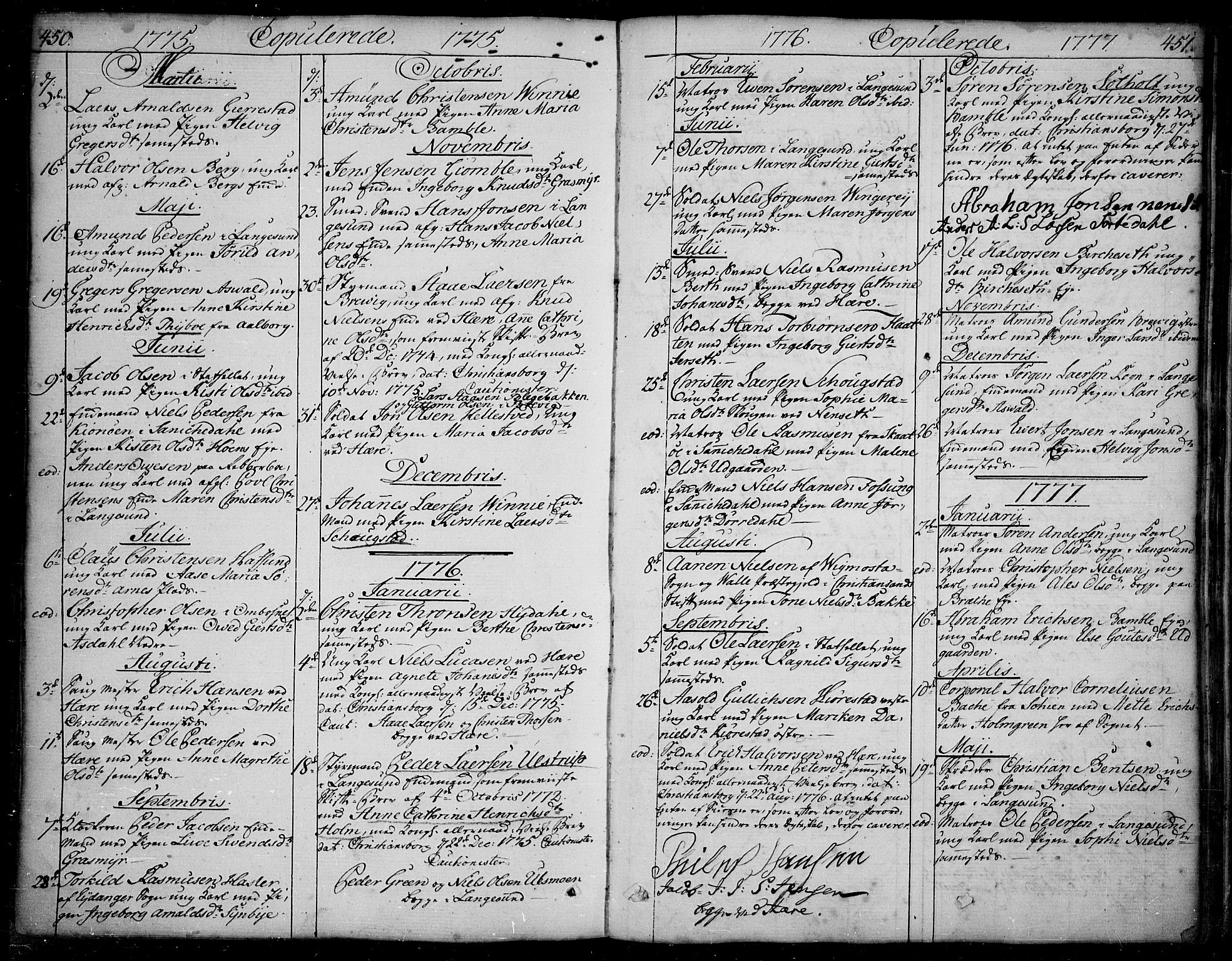 Bamble kirkebøker, AV/SAKO-A-253/F/Fa/L0002: Parish register (official) no. I 2, 1775-1814, p. 450-451