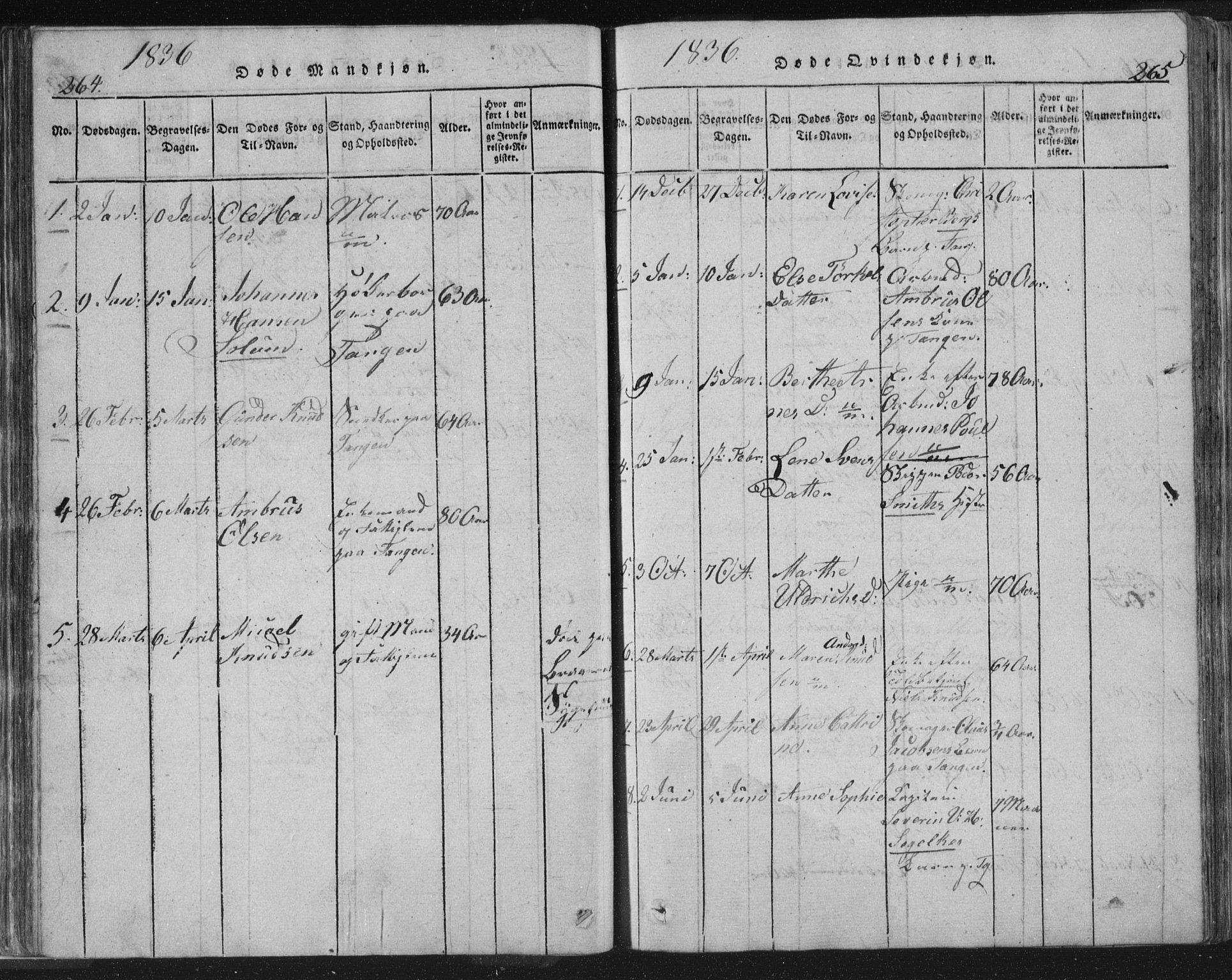 Strømsø kirkebøker, AV/SAKO-A-246/F/Fb/L0004: Parish register (official) no. II 4, 1814-1843, p. 264-265