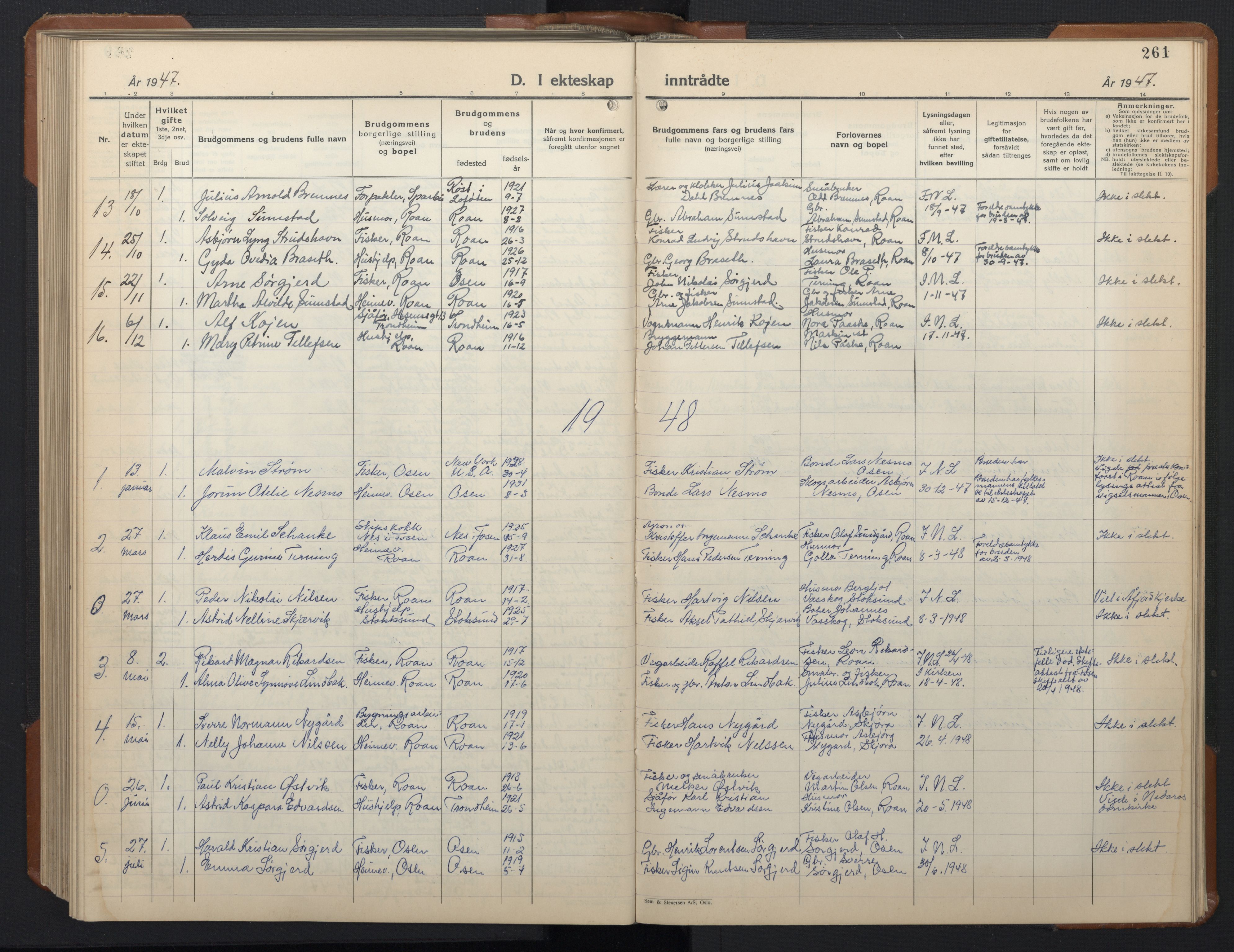 Ministerialprotokoller, klokkerbøker og fødselsregistre - Sør-Trøndelag, SAT/A-1456/657/L0718: Parish register (copy) no. 657C05, 1923-1948, p. 261