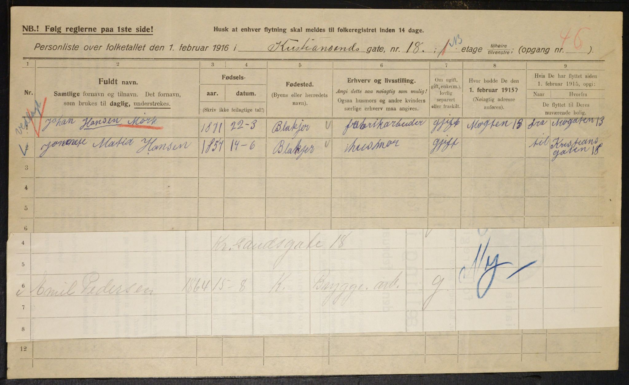 OBA, Municipal Census 1916 for Kristiania, 1916, p. 55635