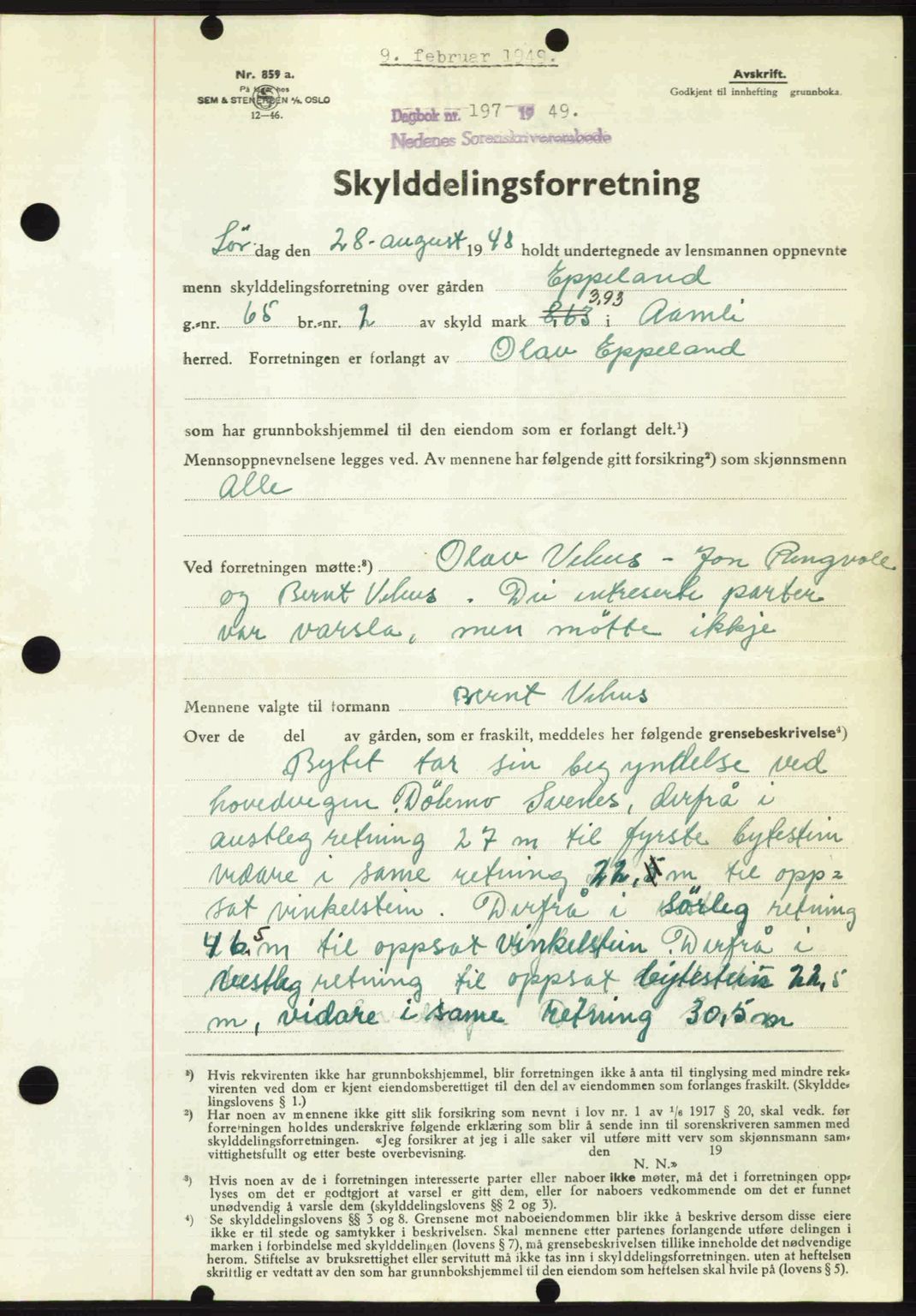 Nedenes sorenskriveri, AV/SAK-1221-0006/G/Gb/Gba/L0060: Mortgage book no. A12, 1948-1949, Diary no: : 197/1949