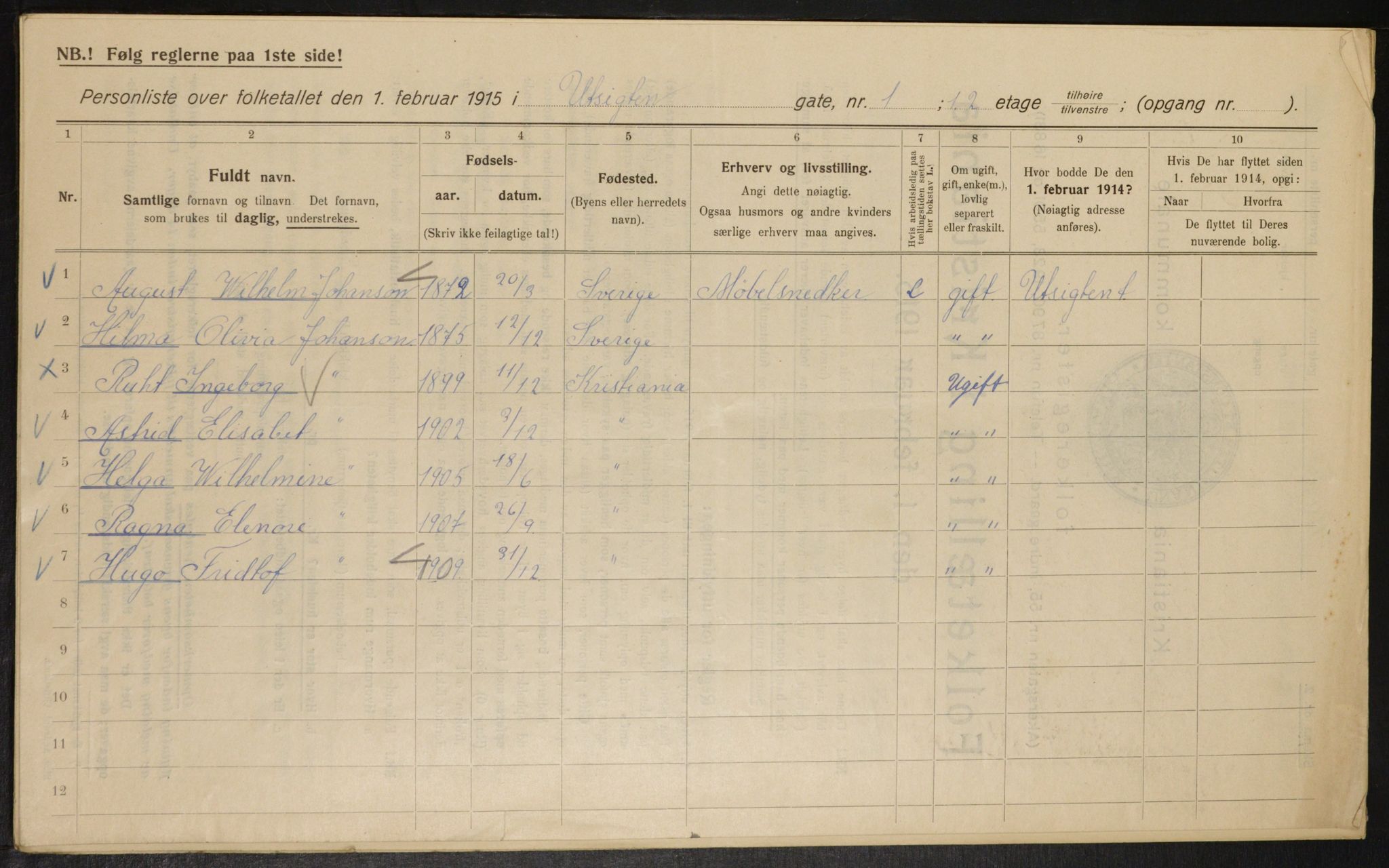 OBA, Municipal Census 1915 for Kristiania, 1915, p. 121955