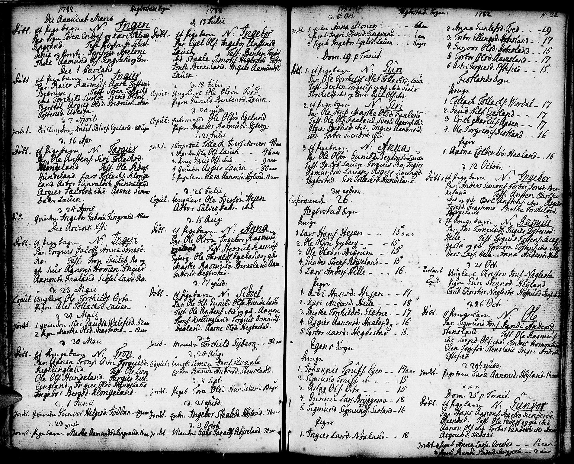 Hægebostad sokneprestkontor, SAK/1111-0024/F/Fa/Faa/L0001: Parish register (official) no. A 1 /1, 1760-1820, p. 32