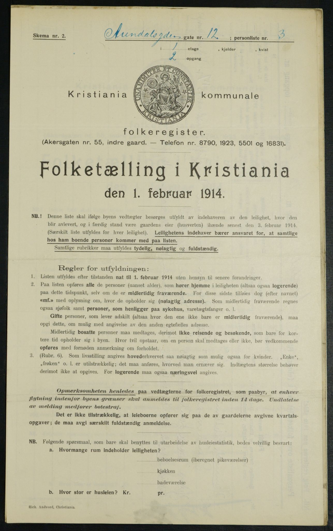 OBA, Municipal Census 1914 for Kristiania, 1914, p. 2004