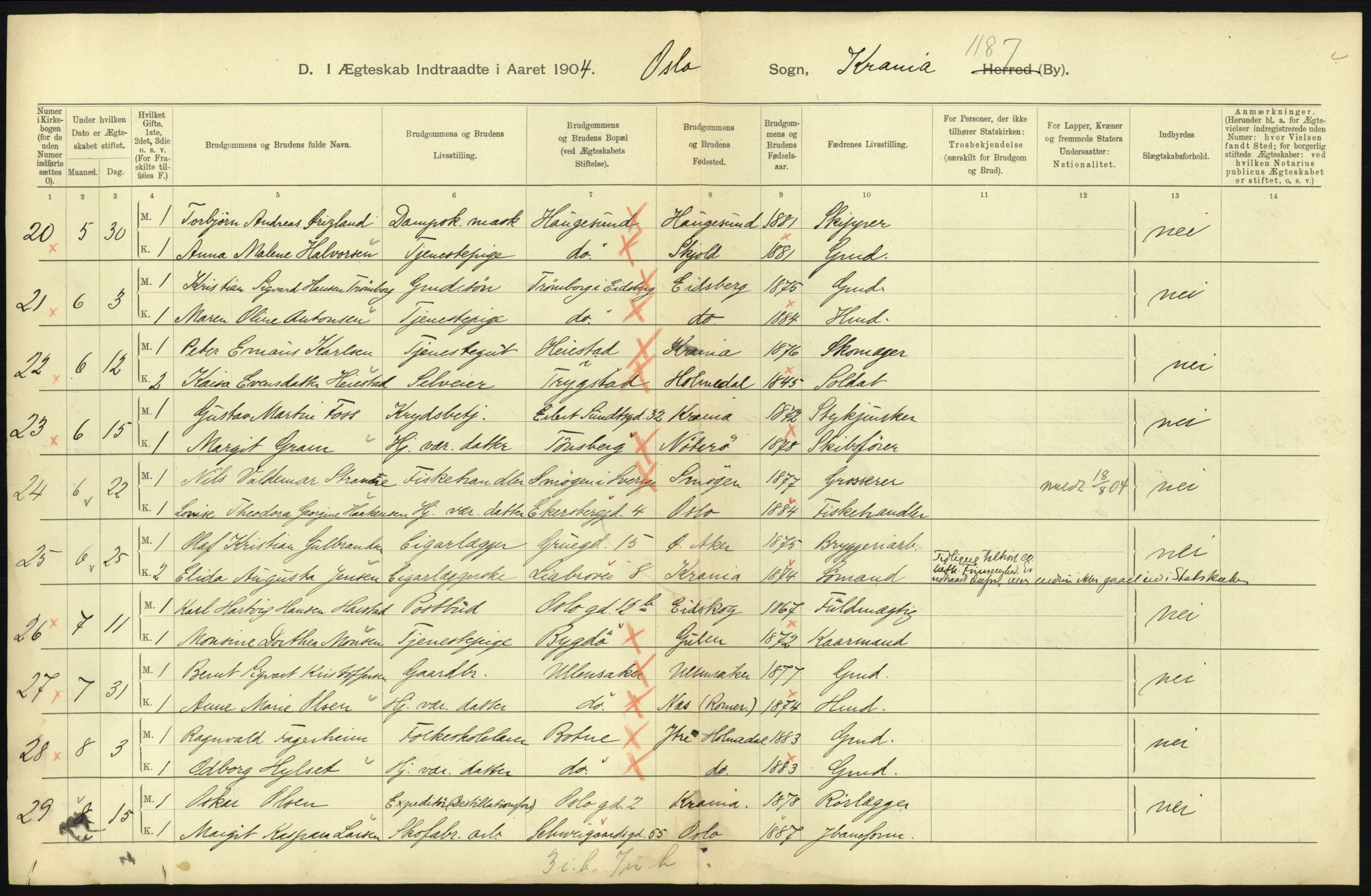 Statistisk sentralbyrå, Sosiodemografiske emner, Befolkning, AV/RA-S-2228/D/Df/Dfa/Dfab/L0004: Kristiania: Gifte, døde, 1904, p. 197