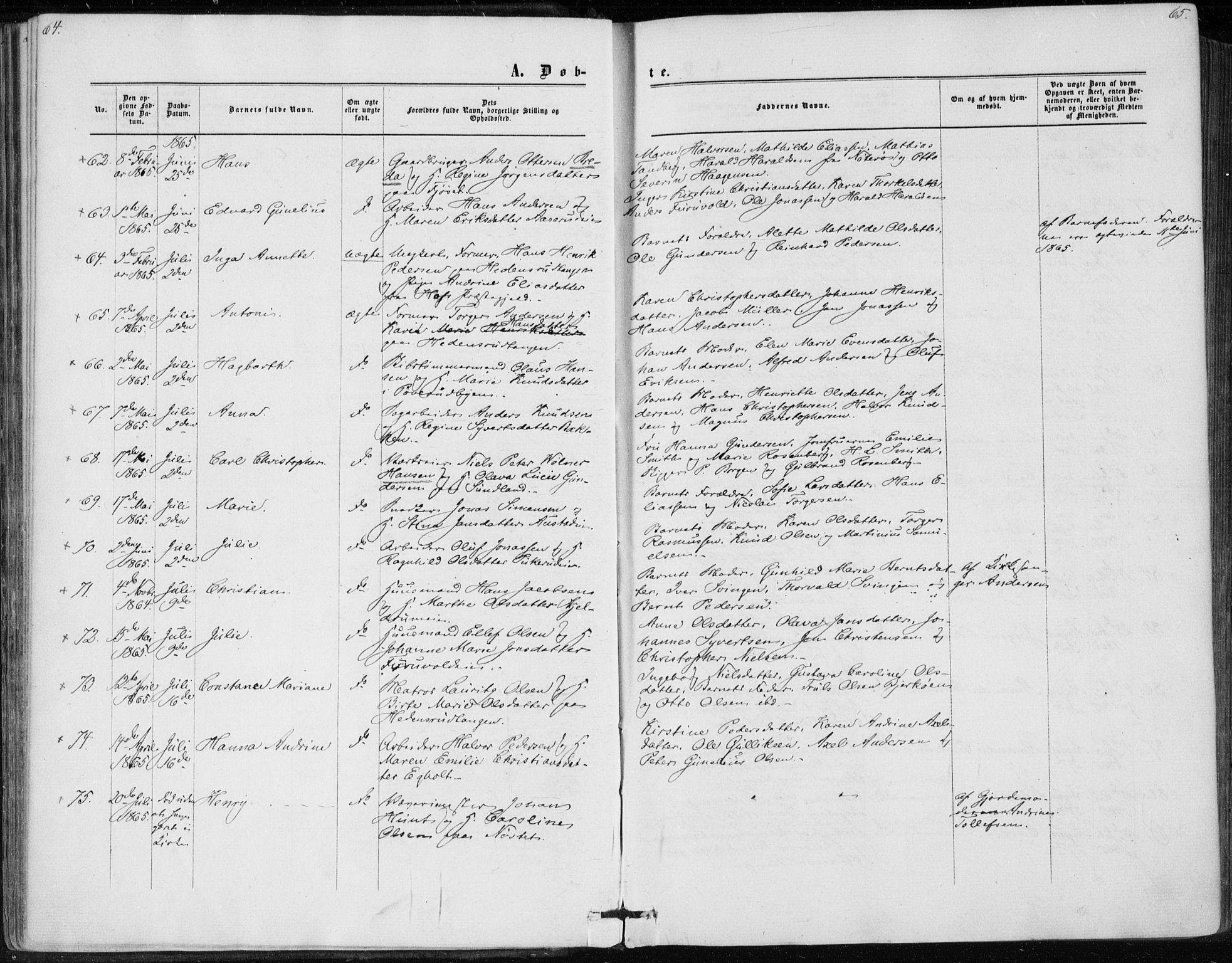 Skoger kirkebøker, AV/SAKO-A-59/F/Fa/L0004: Parish register (official) no. I 4, 1862-1872, p. 64-65