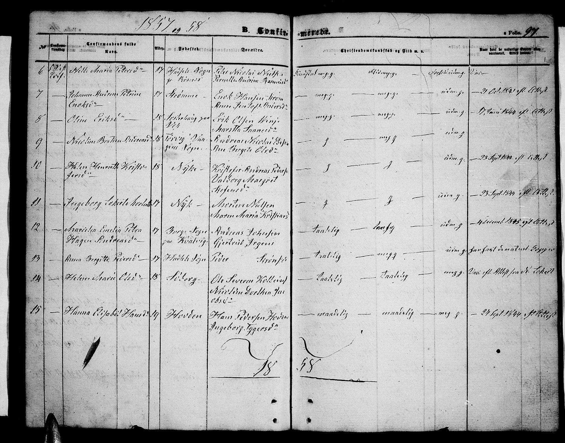 Ministerialprotokoller, klokkerbøker og fødselsregistre - Nordland, AV/SAT-A-1459/891/L1313: Parish register (copy) no. 891C02, 1856-1870, p. 97