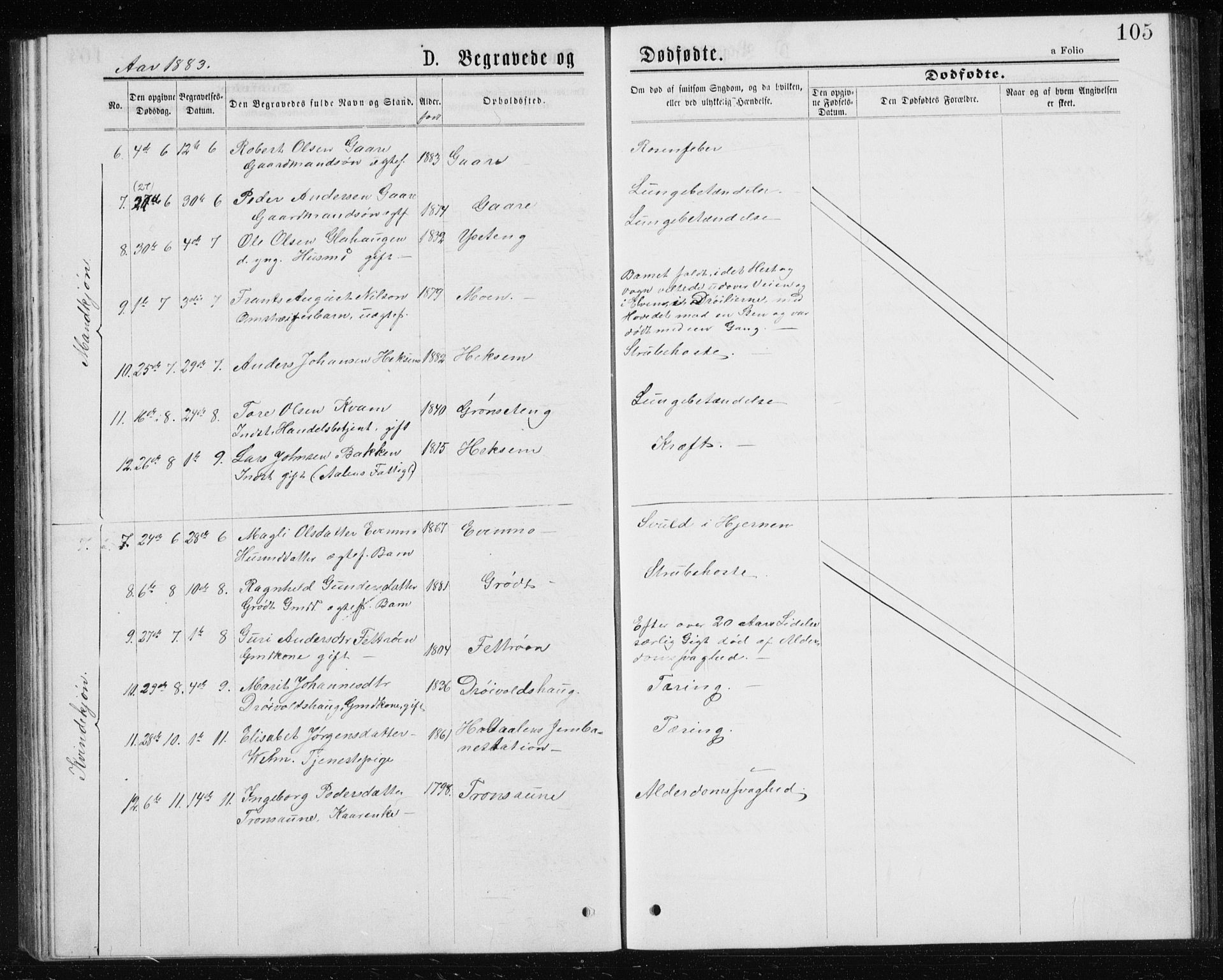 Ministerialprotokoller, klokkerbøker og fødselsregistre - Sør-Trøndelag, SAT/A-1456/685/L0977: Parish register (copy) no. 685C02, 1879-1890, p. 105
