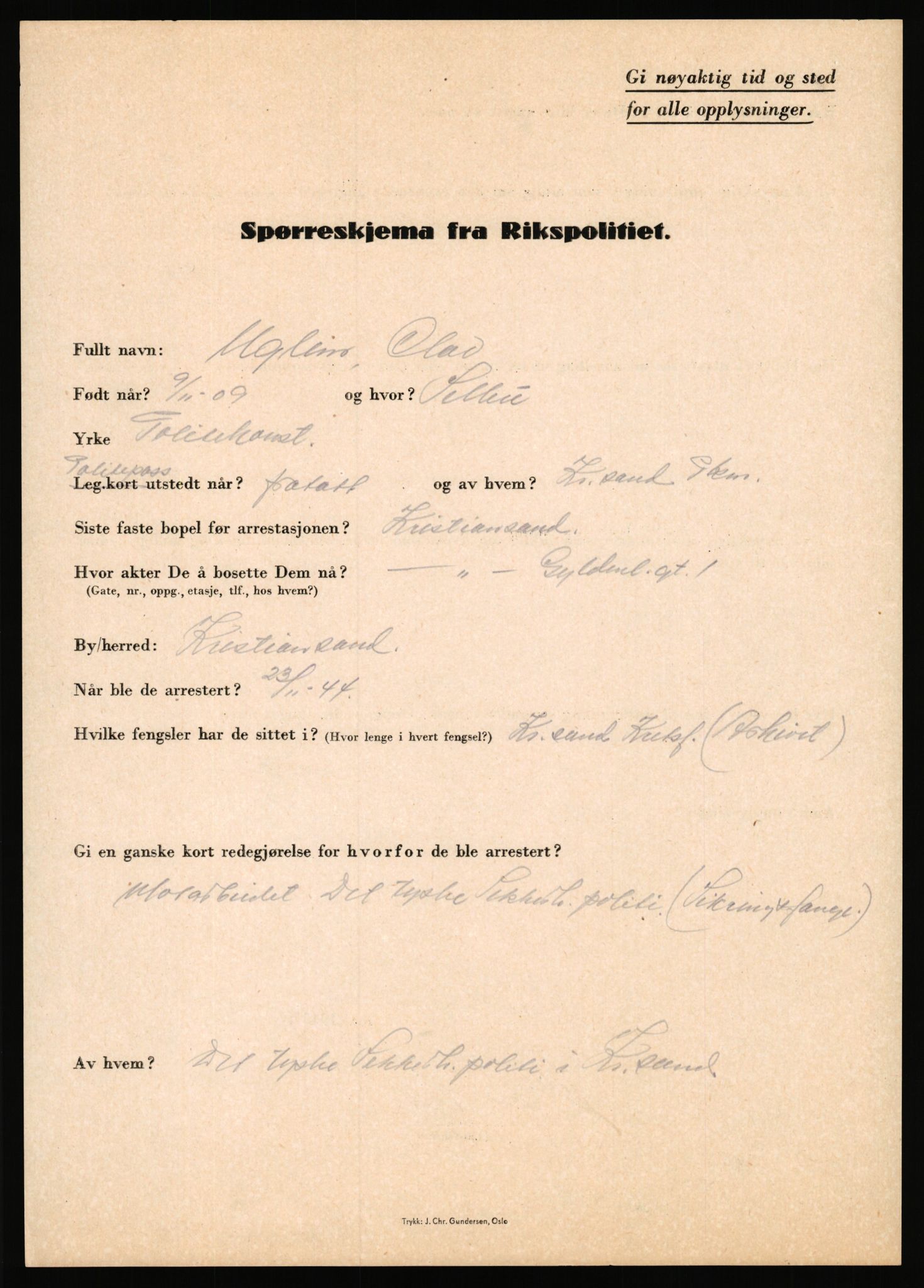 Rikspolitisjefen, AV/RA-S-1560/L/L0017: Tidemann, Hermann G. - Veum, Tjostolv, 1940-1945, p. 700