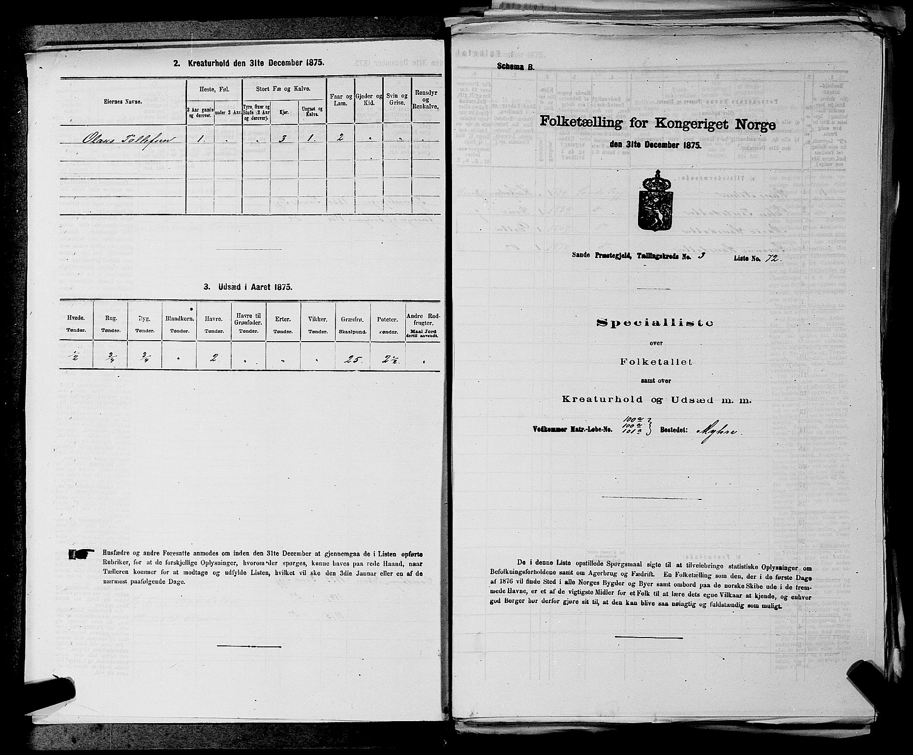 SAKO, 1875 census for 0713P Sande, 1875, p. 467