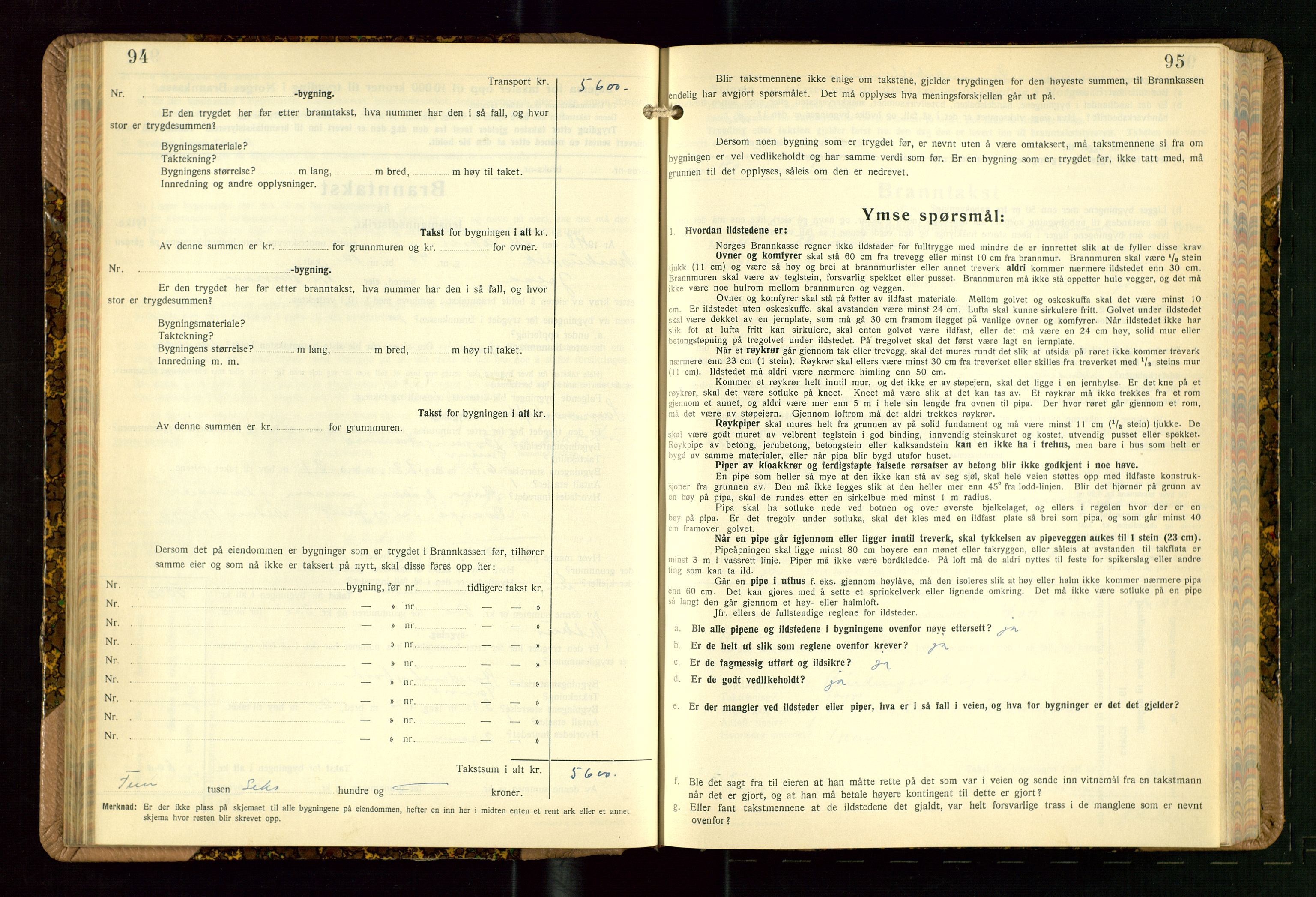 Jelsa lensmannskontor, SAST/A-100360/Gob/L0003: "Branntakstprotokoll", 1942-1955, p. 94-95