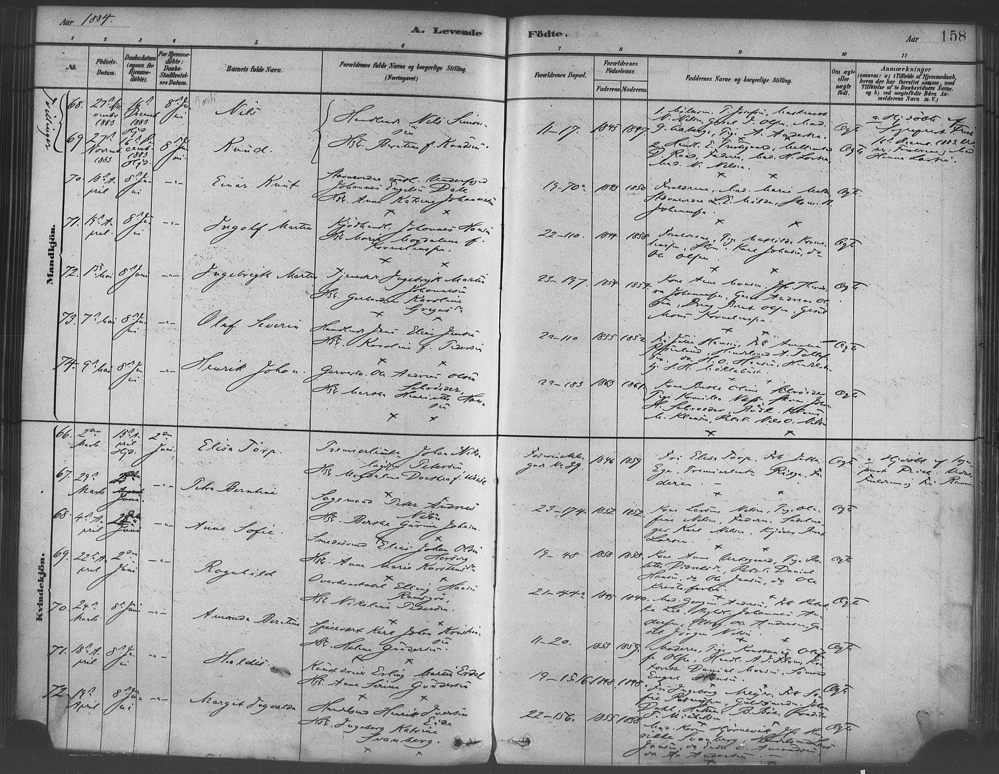 Korskirken sokneprestembete, SAB/A-76101/H/Haa/L0021: Parish register (official) no. B 7, 1878-1889, p. 158