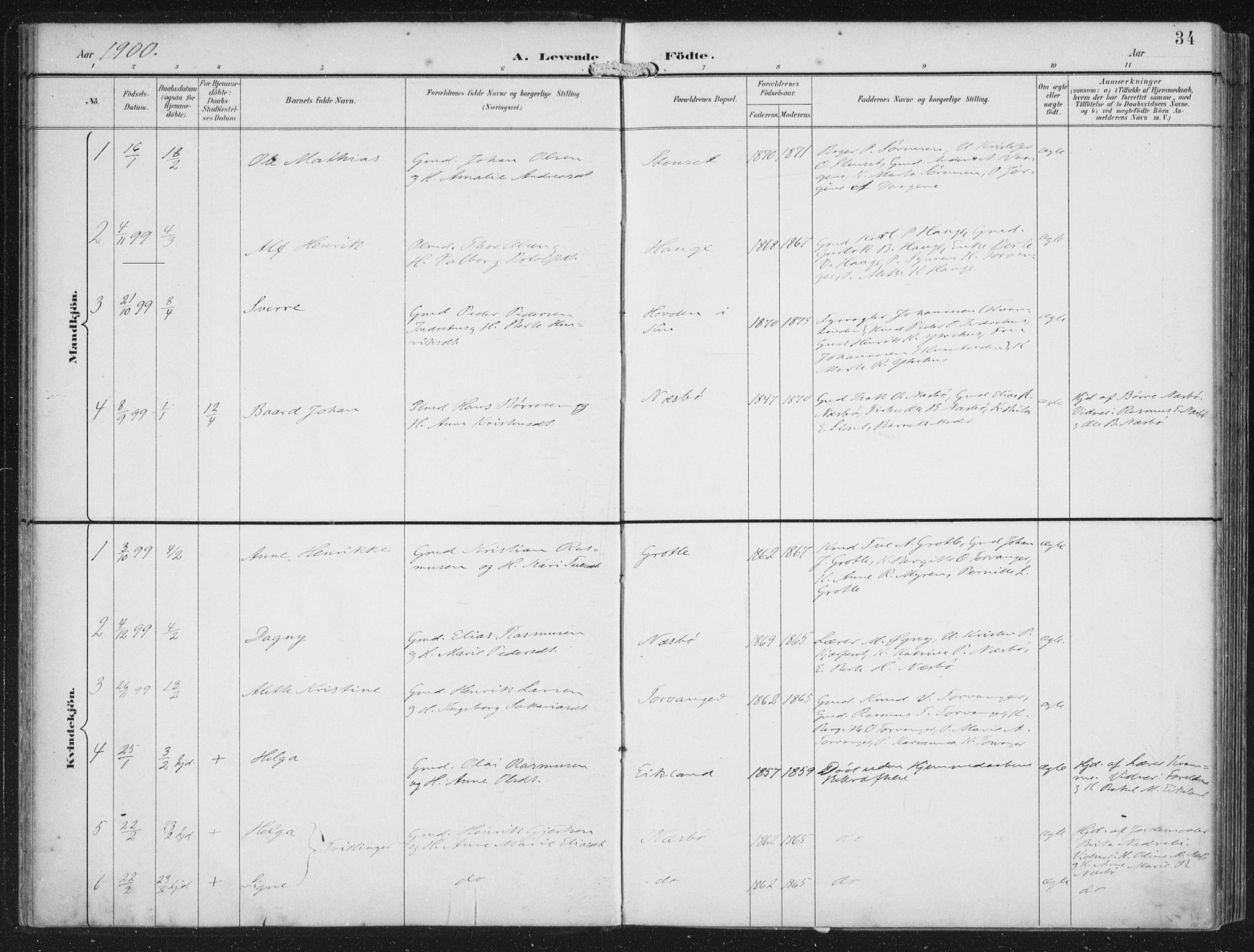Bremanger sokneprestembete, SAB/A-82201/H/Haa/Haab/L0002: Parish register (official) no. B  2, 1896-1908, p. 34