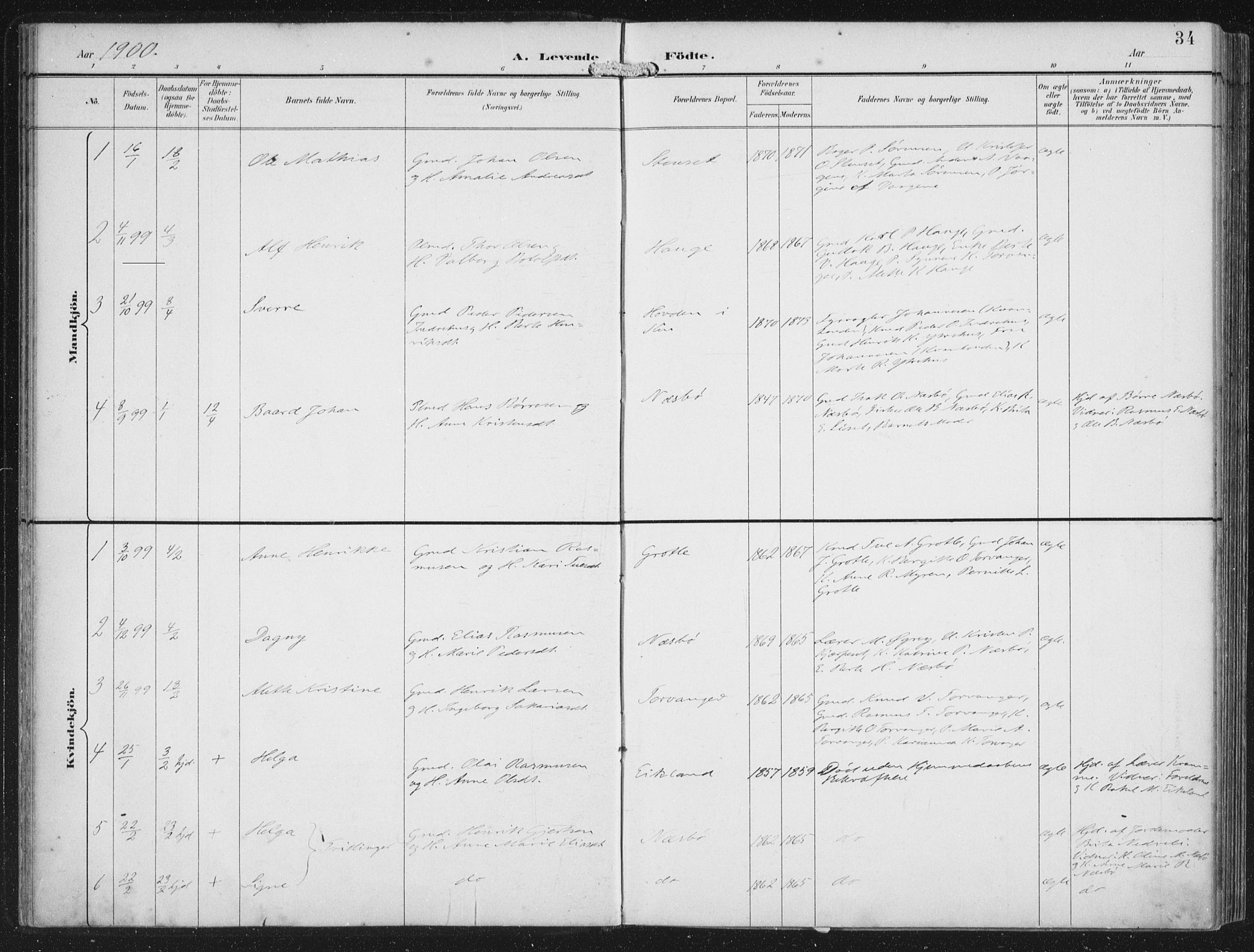 Bremanger sokneprestembete, AV/SAB-A-82201/H/Haa/Haab/L0002: Parish register (official) no. B  2, 1896-1908, p. 34