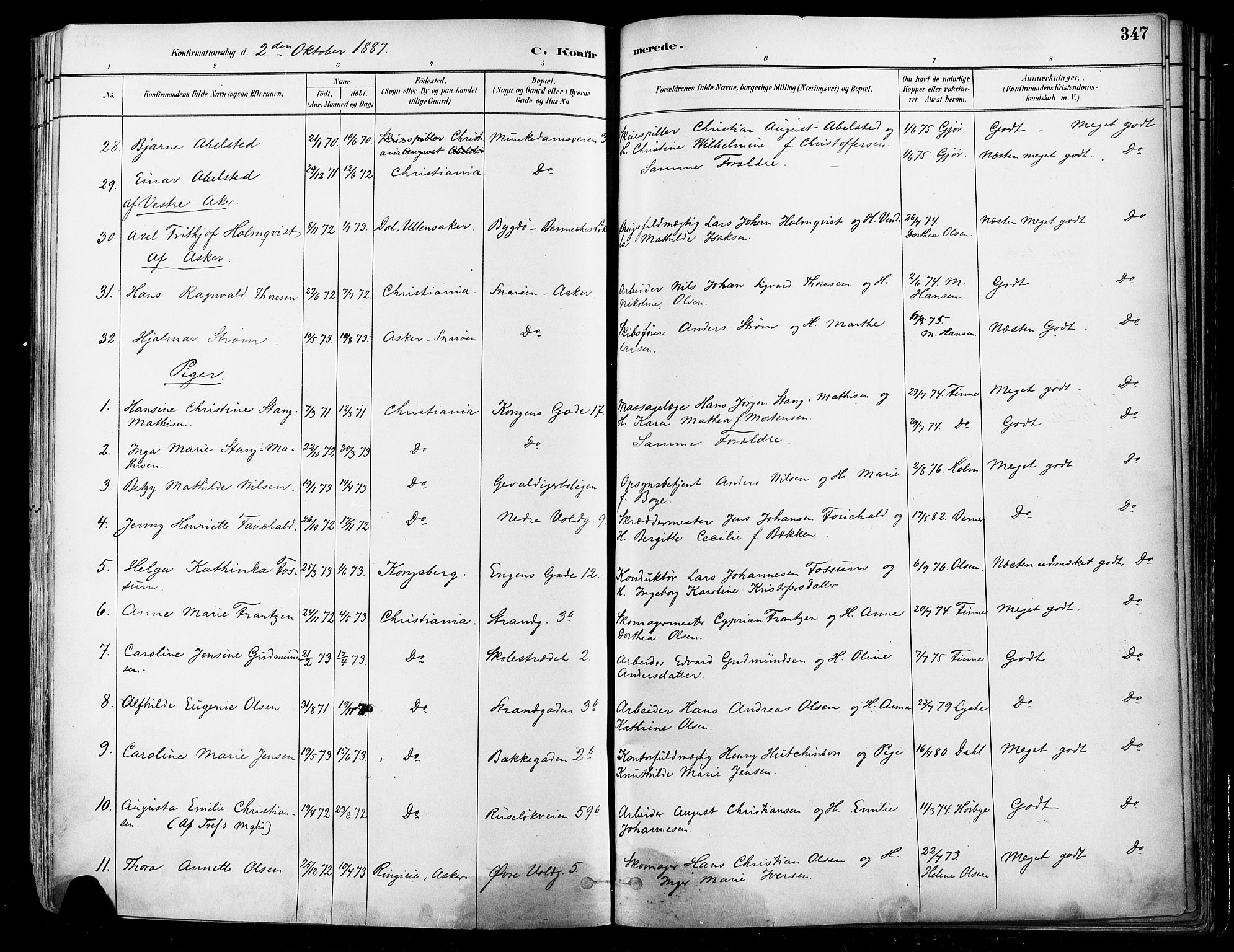 Johannes prestekontor Kirkebøker, AV/SAO-A-10852/F/Fa/L0003: Parish register (official) no. 3, 1882-1896, p. 347