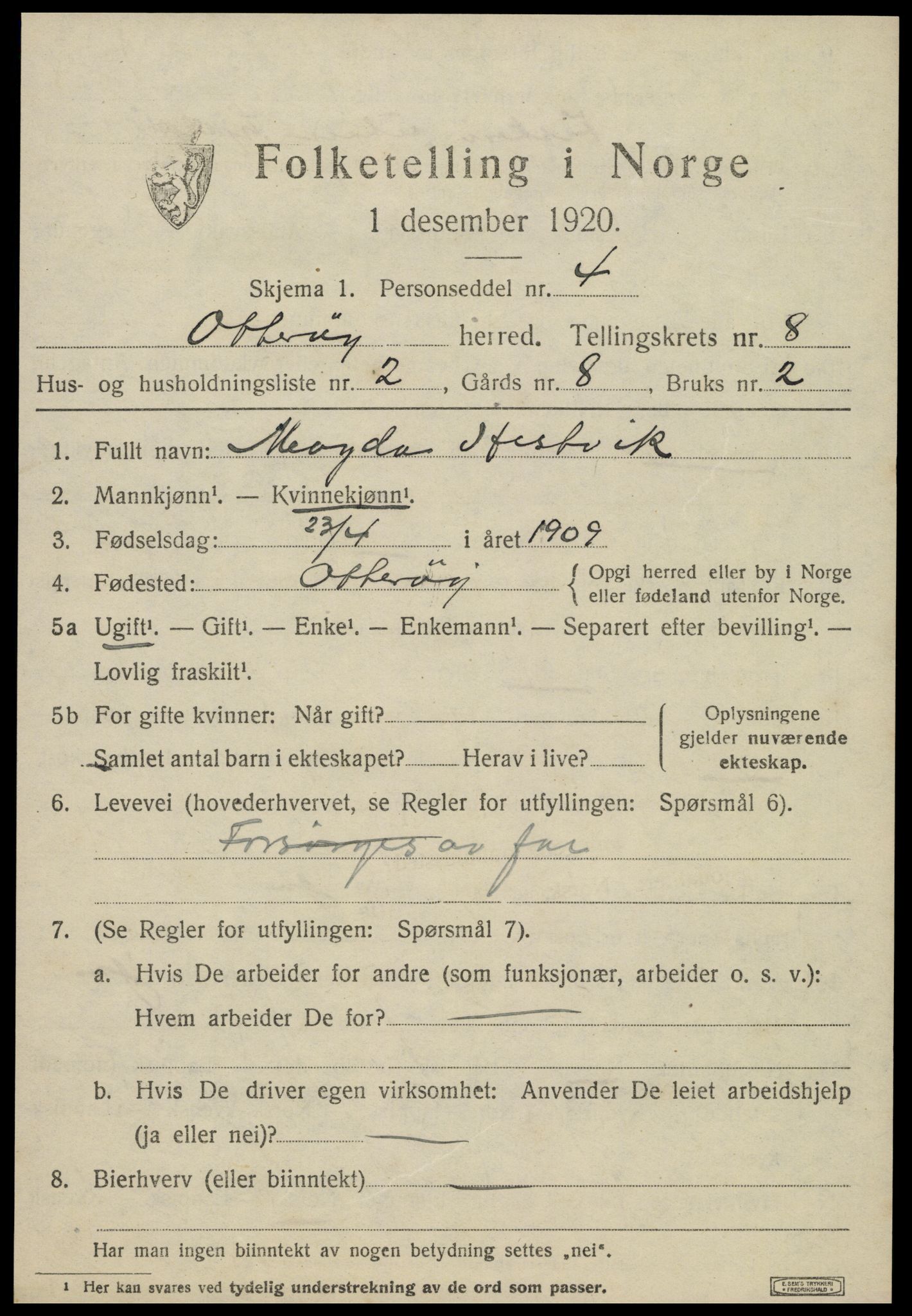 SAT, 1920 census for Otterøy, 1920, p. 2943
