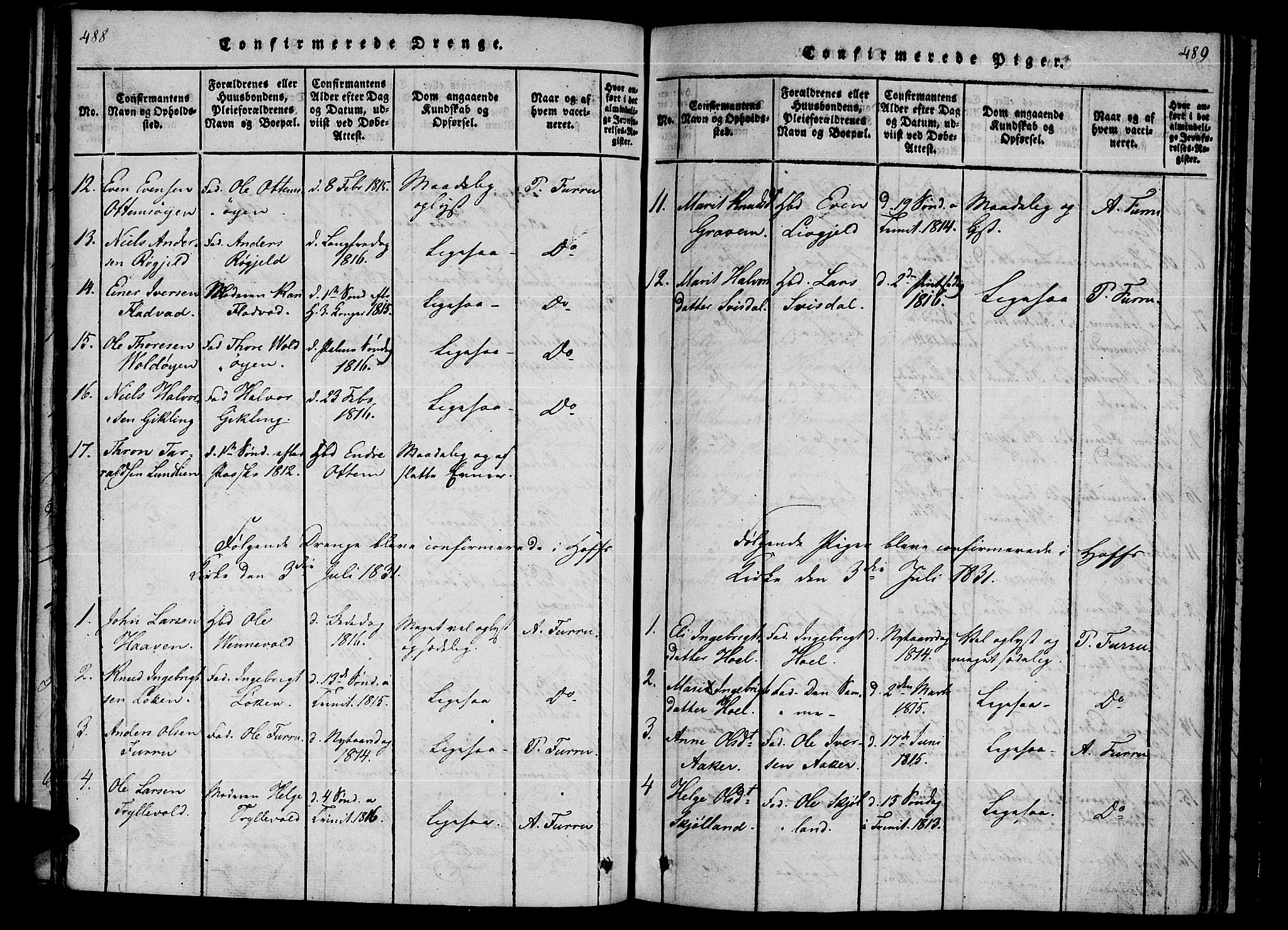 Ministerialprotokoller, klokkerbøker og fødselsregistre - Møre og Romsdal, SAT/A-1454/590/L1009: Parish register (official) no. 590A03 /1, 1819-1832, p. 488-489