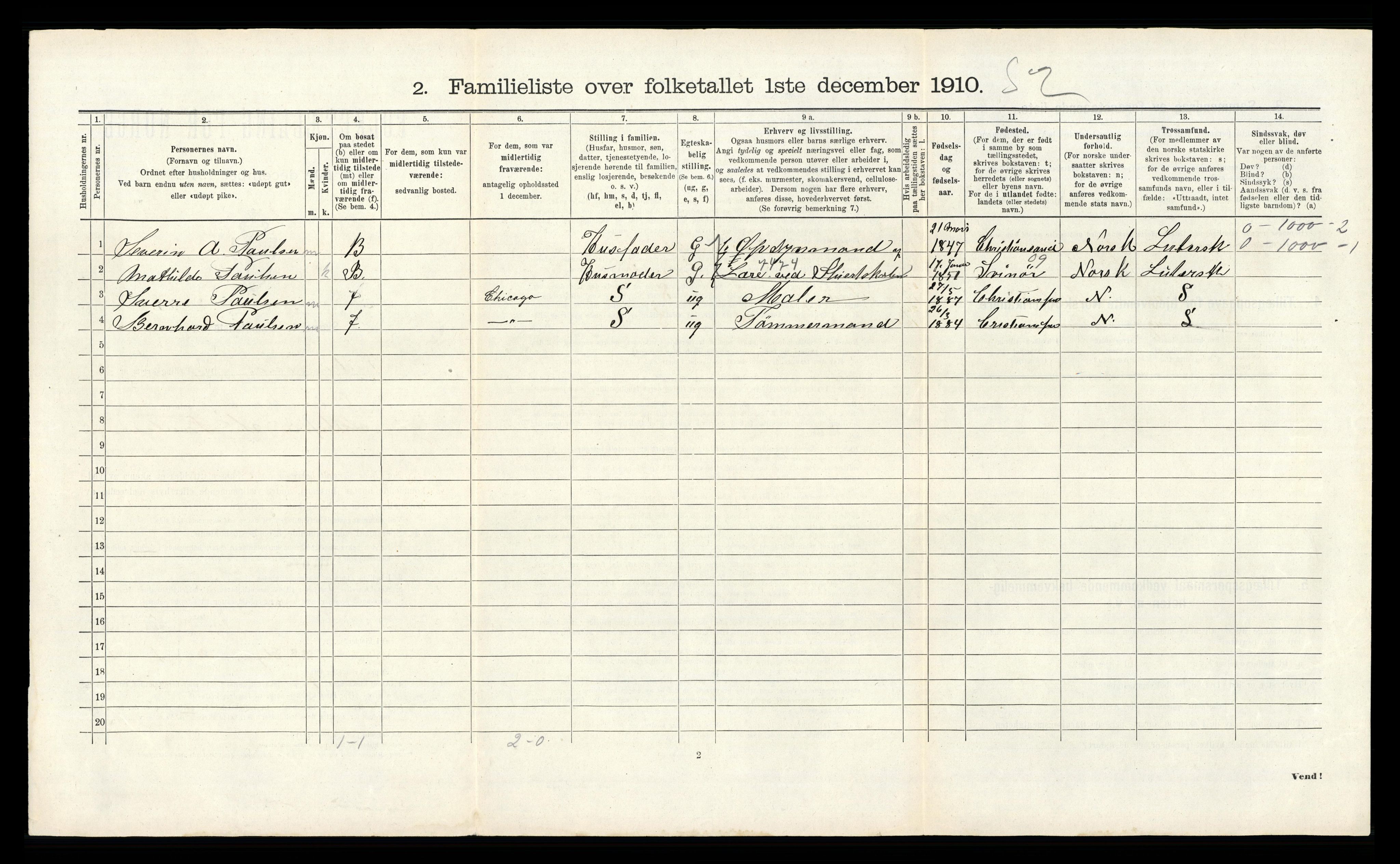 RA, 1910 census for Kristiansand, 1910, p. 185