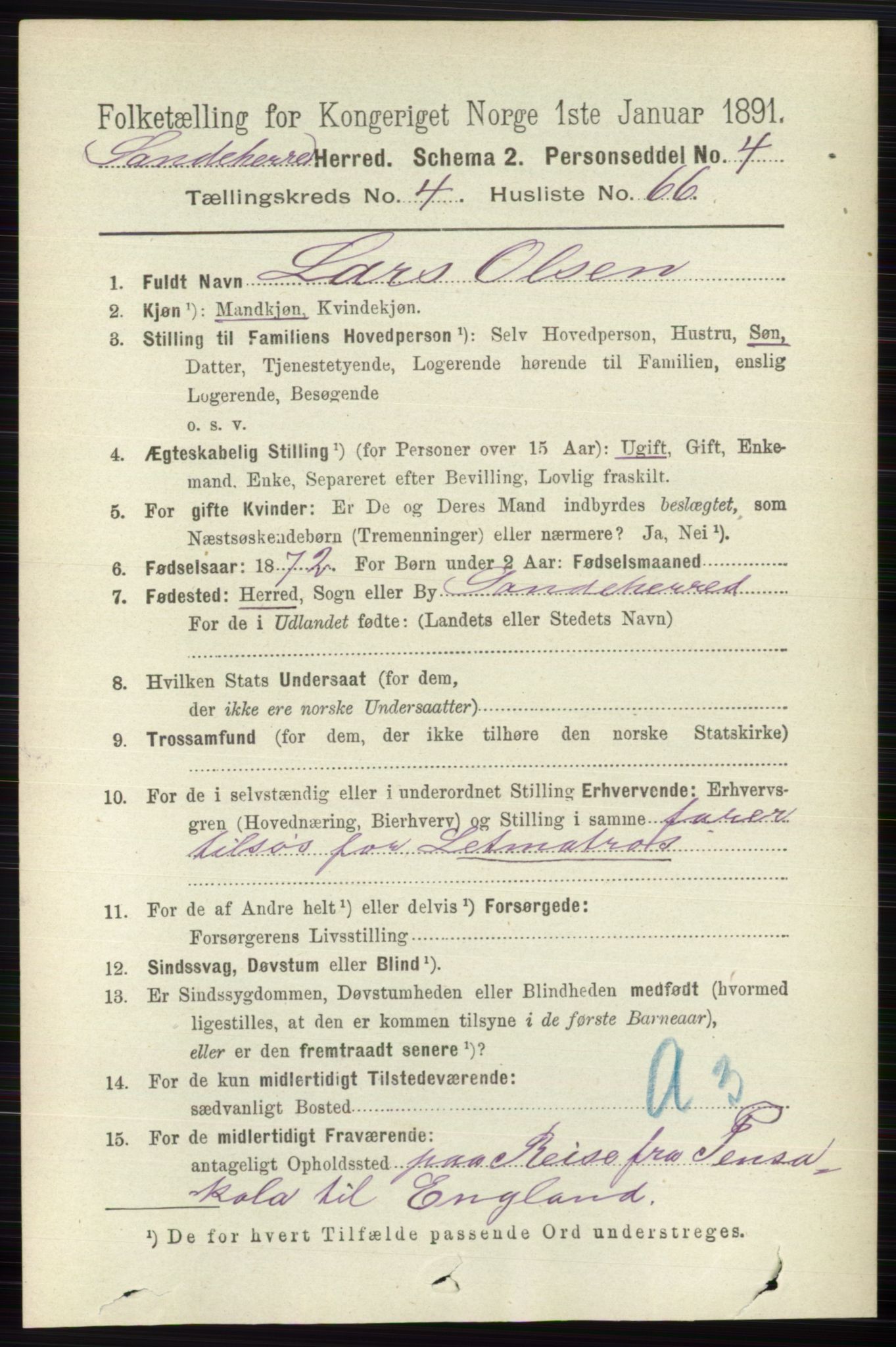 RA, 1891 census for 0724 Sandeherred, 1891, p. 2690