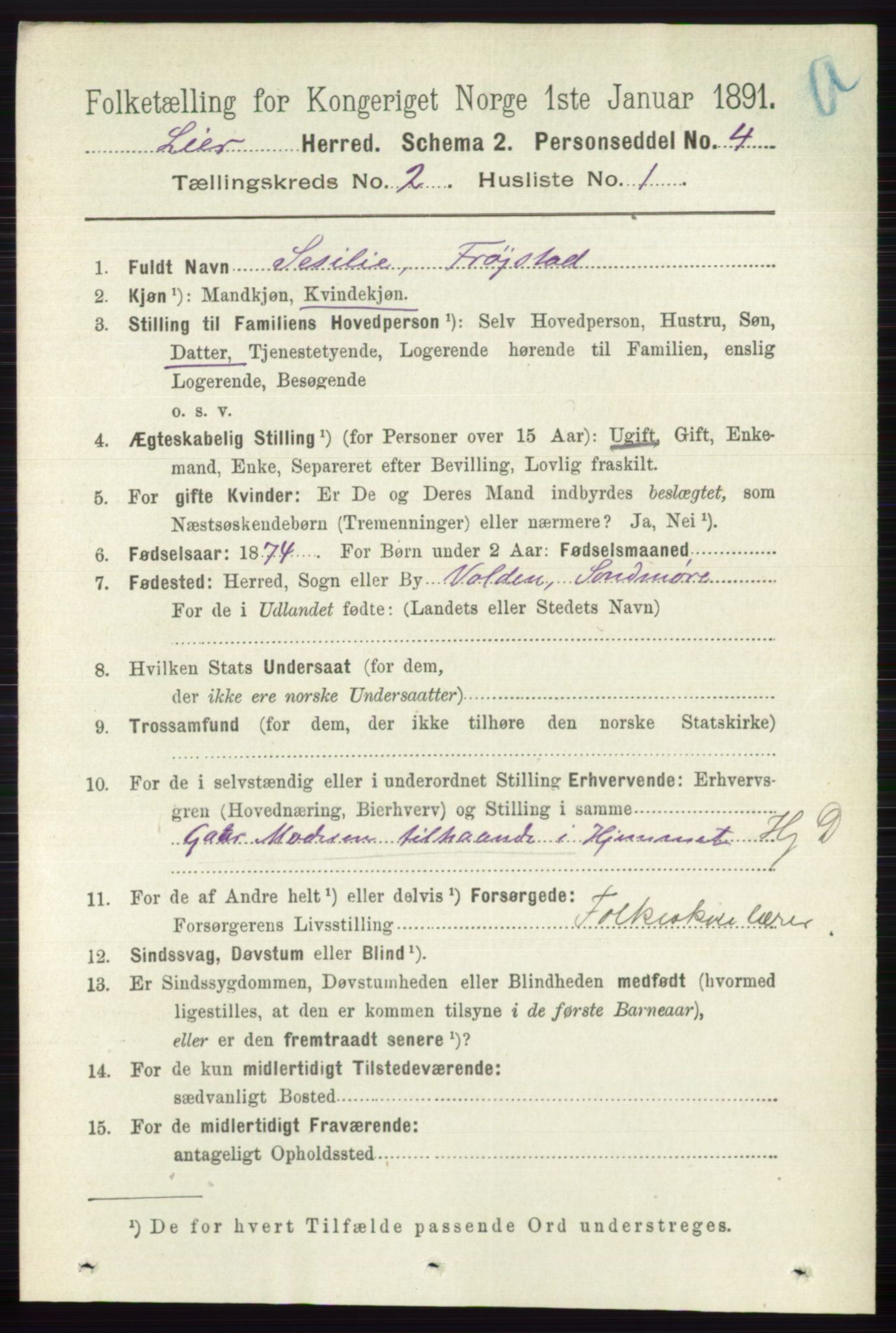 RA, 1891 census for 0626 Lier, 1891, p. 1579