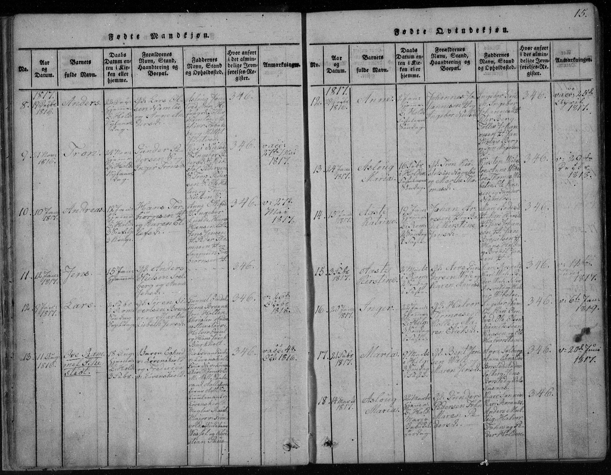 Holla kirkebøker, SAKO/A-272/F/Fa/L0003: Parish register (official) no. 3, 1815-1830, p. 15