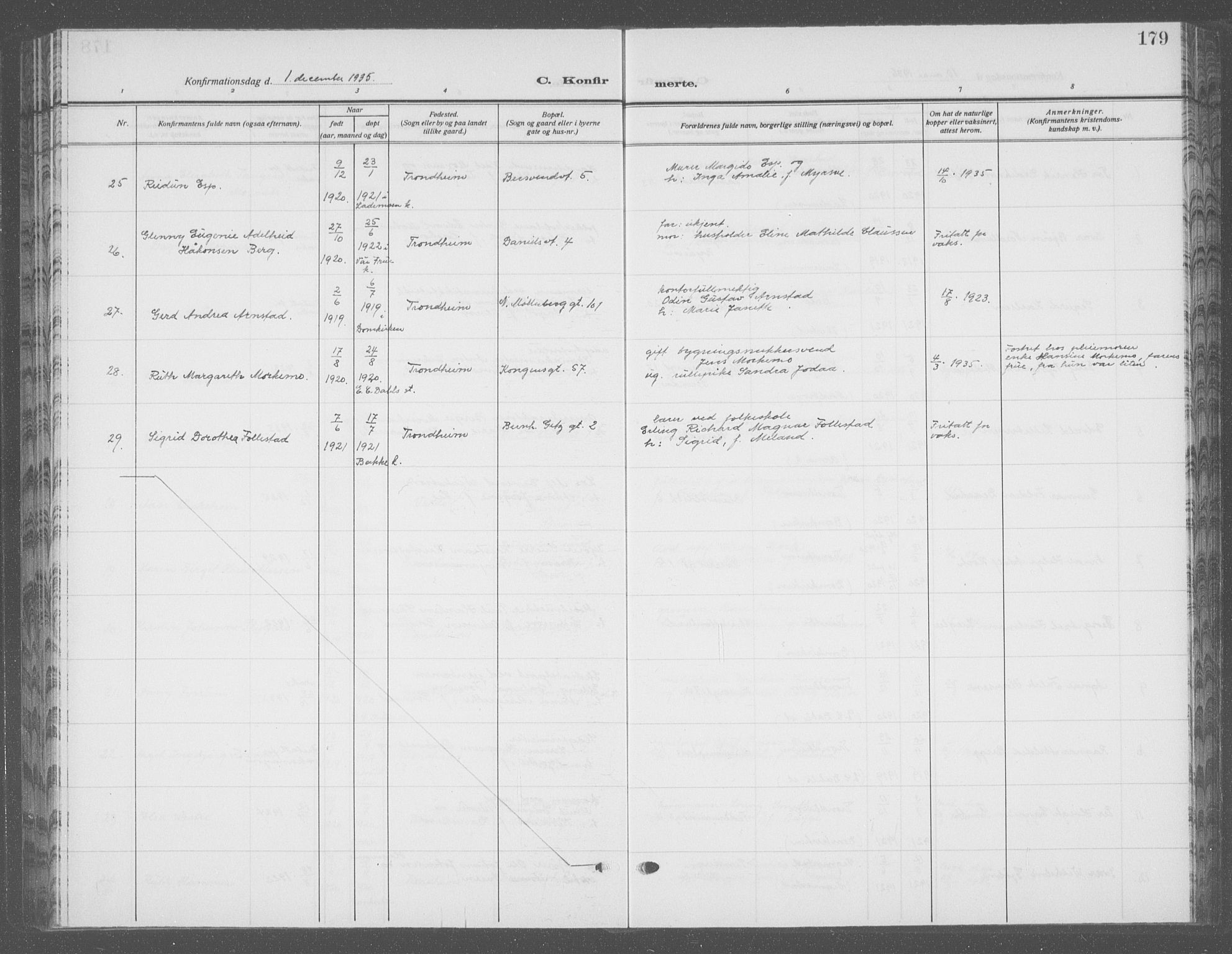 Ministerialprotokoller, klokkerbøker og fødselsregistre - Sør-Trøndelag, SAT/A-1456/601/L0099: Parish register (copy) no. 601C17, 1928-1941, p. 179