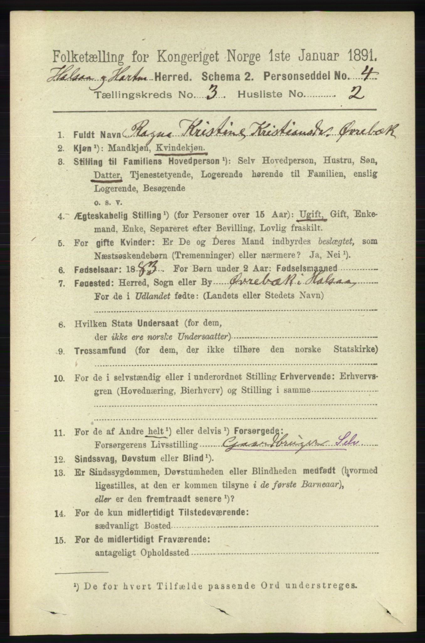 RA, 1891 census for 1019 Halse og Harkmark, 1891, p. 931